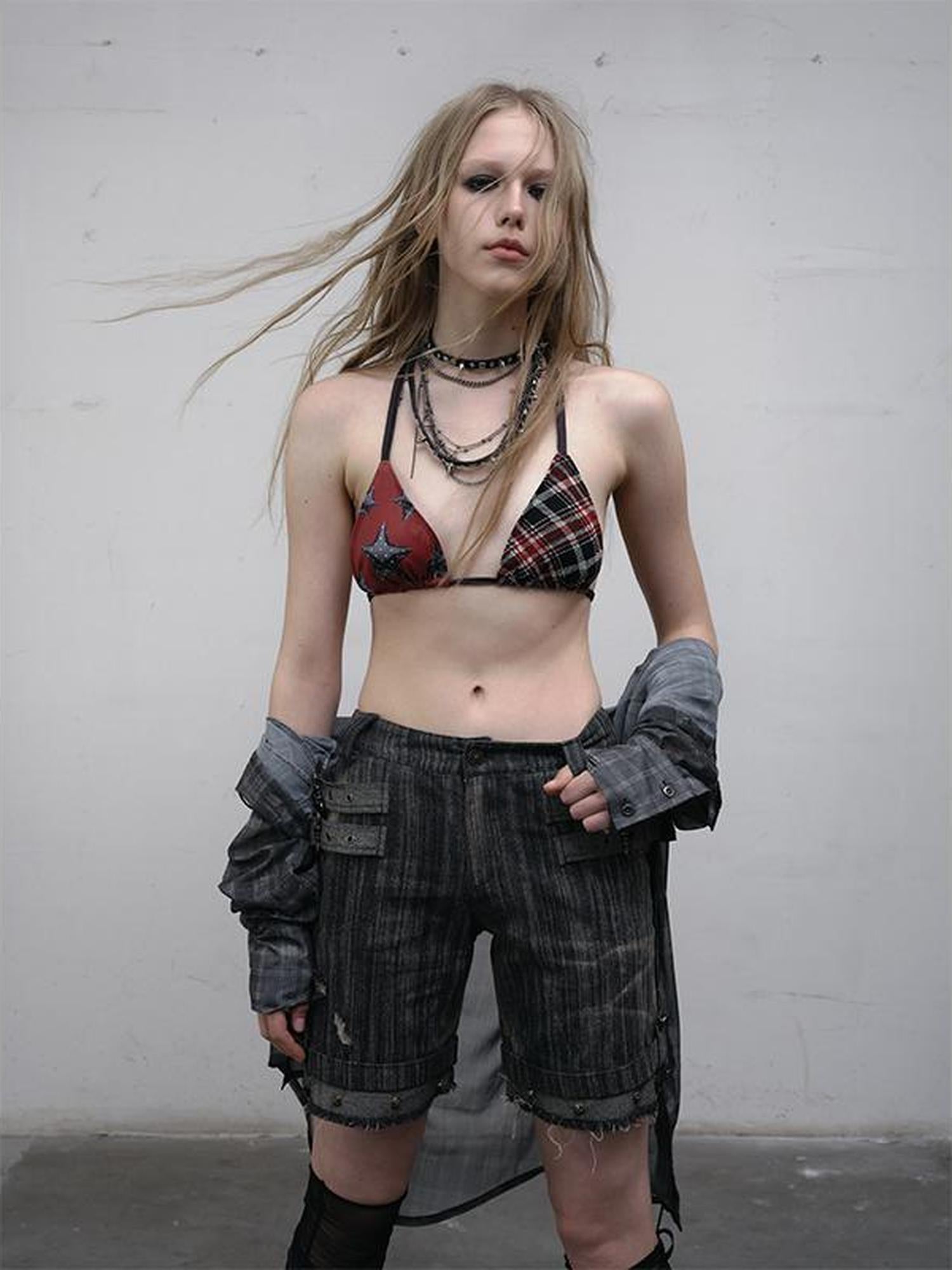 NO ROMANCE Punk Retro Y2K Bikini Swimwear With Star Print