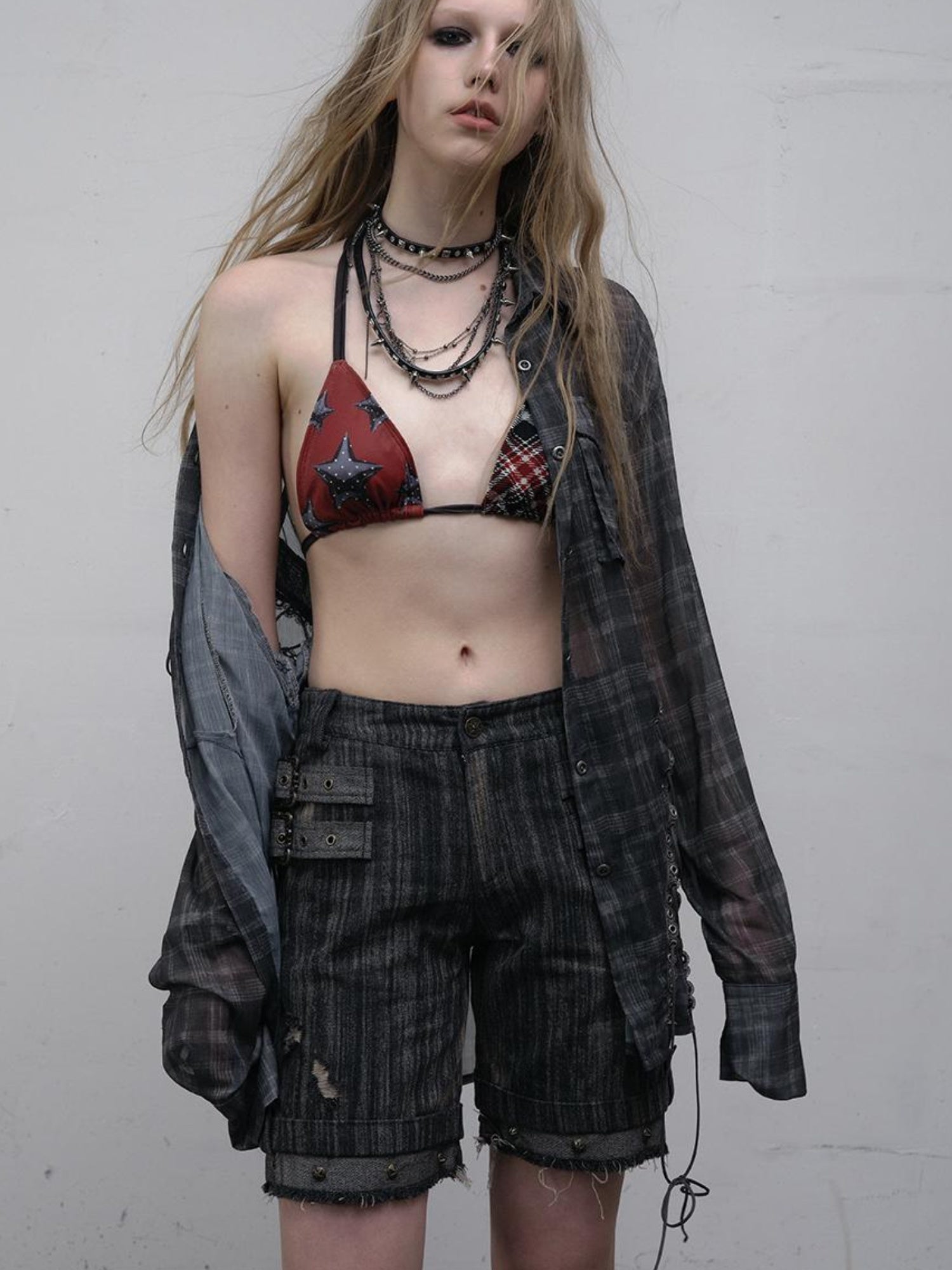 NO ROMANCE Punk Retro Y2K Bikini Swimwear With Star Print