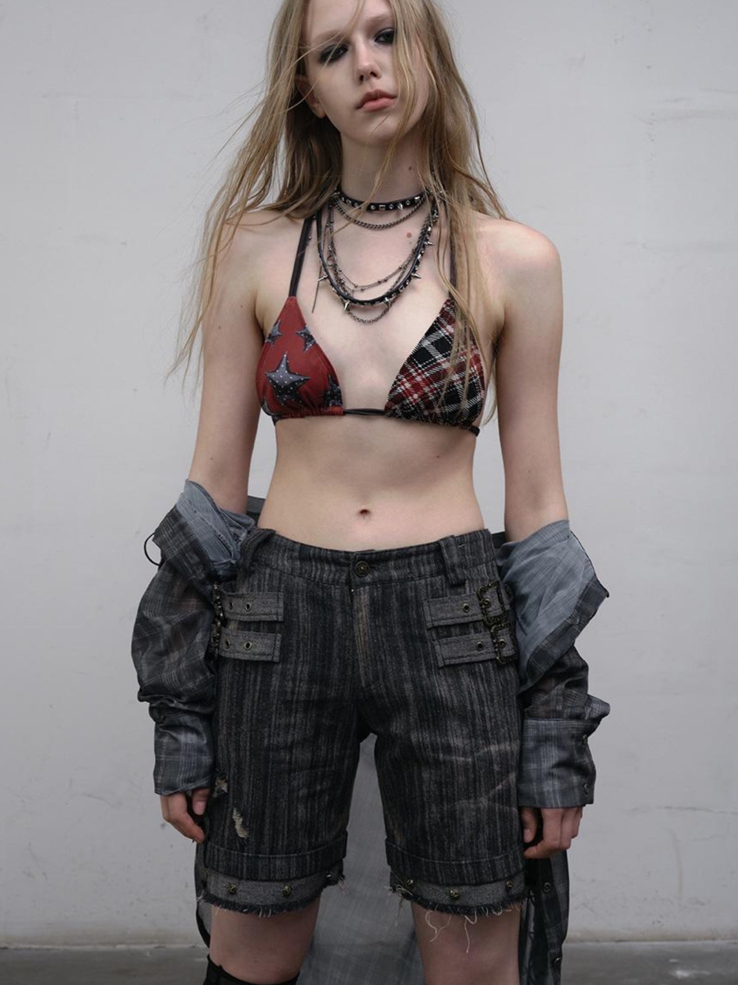 NO ROMANCE Punk Retro Y2K Bikini Swimwear With Star Print