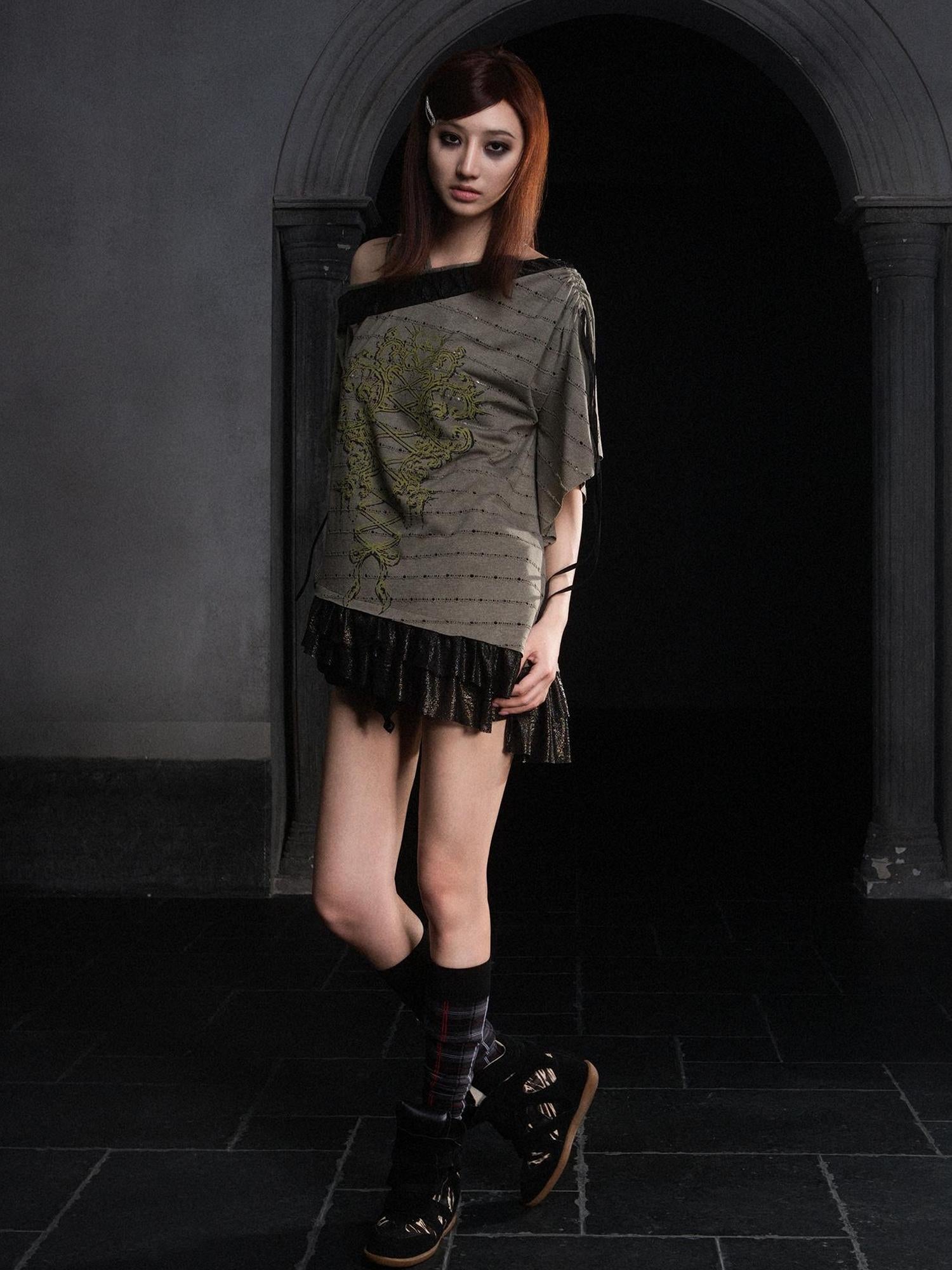 Punk Revival Batwing Lace Tee Vintage Summer Top
