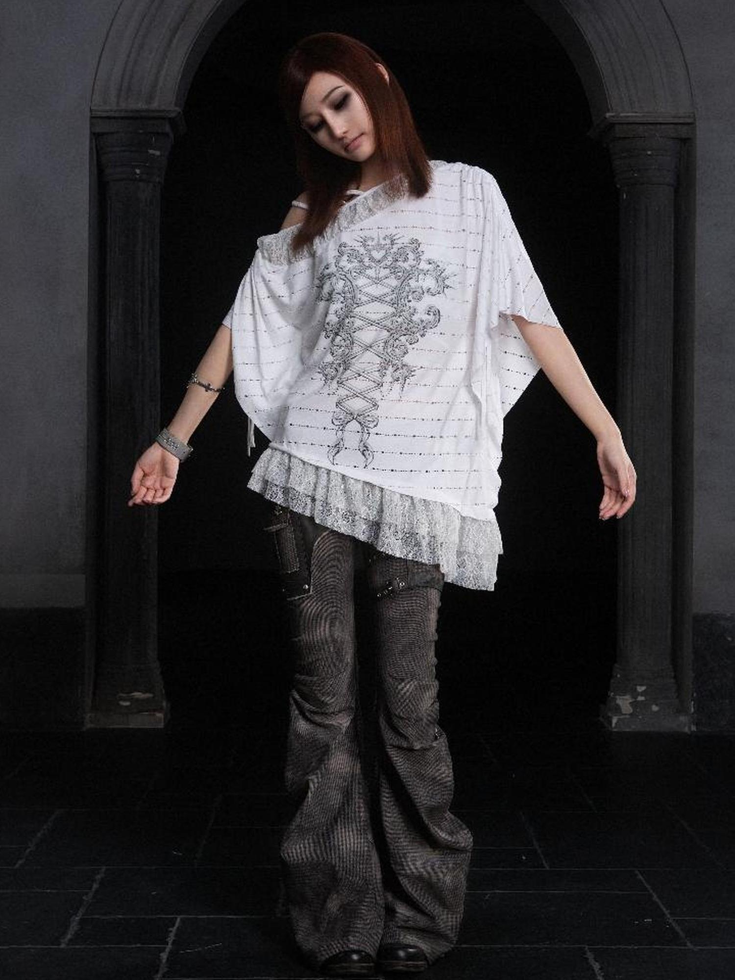 Punk Revival Batwing Lace Tee Vintage Summer Top