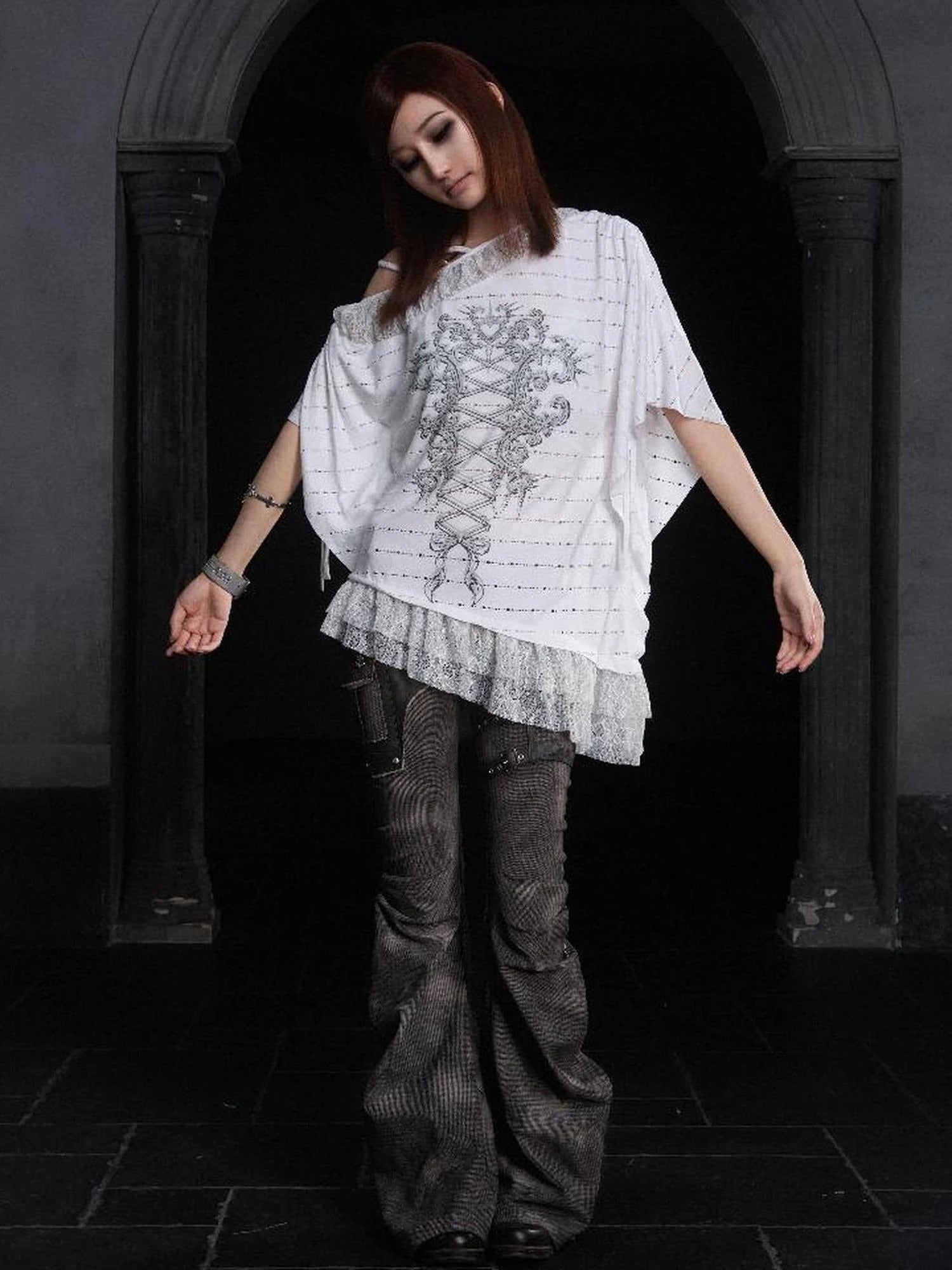 Punk Revival Batwing Lace Tee Vintage Summer Top