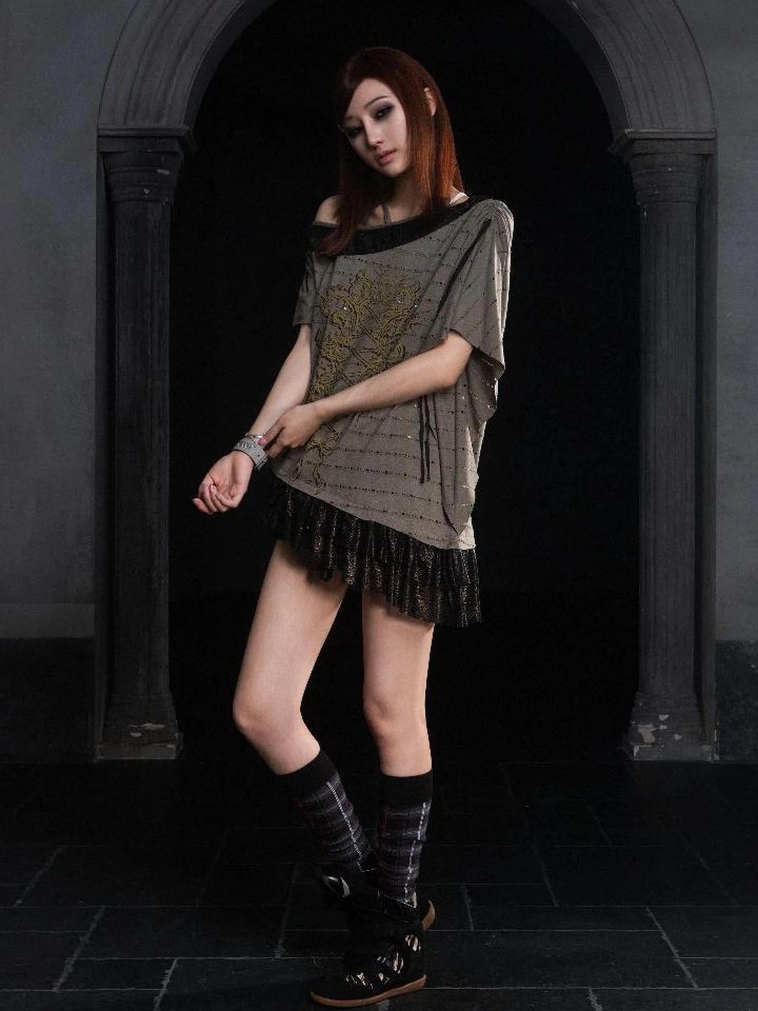 Punk Revival Batwing Lace Tee Vintage Summer Top