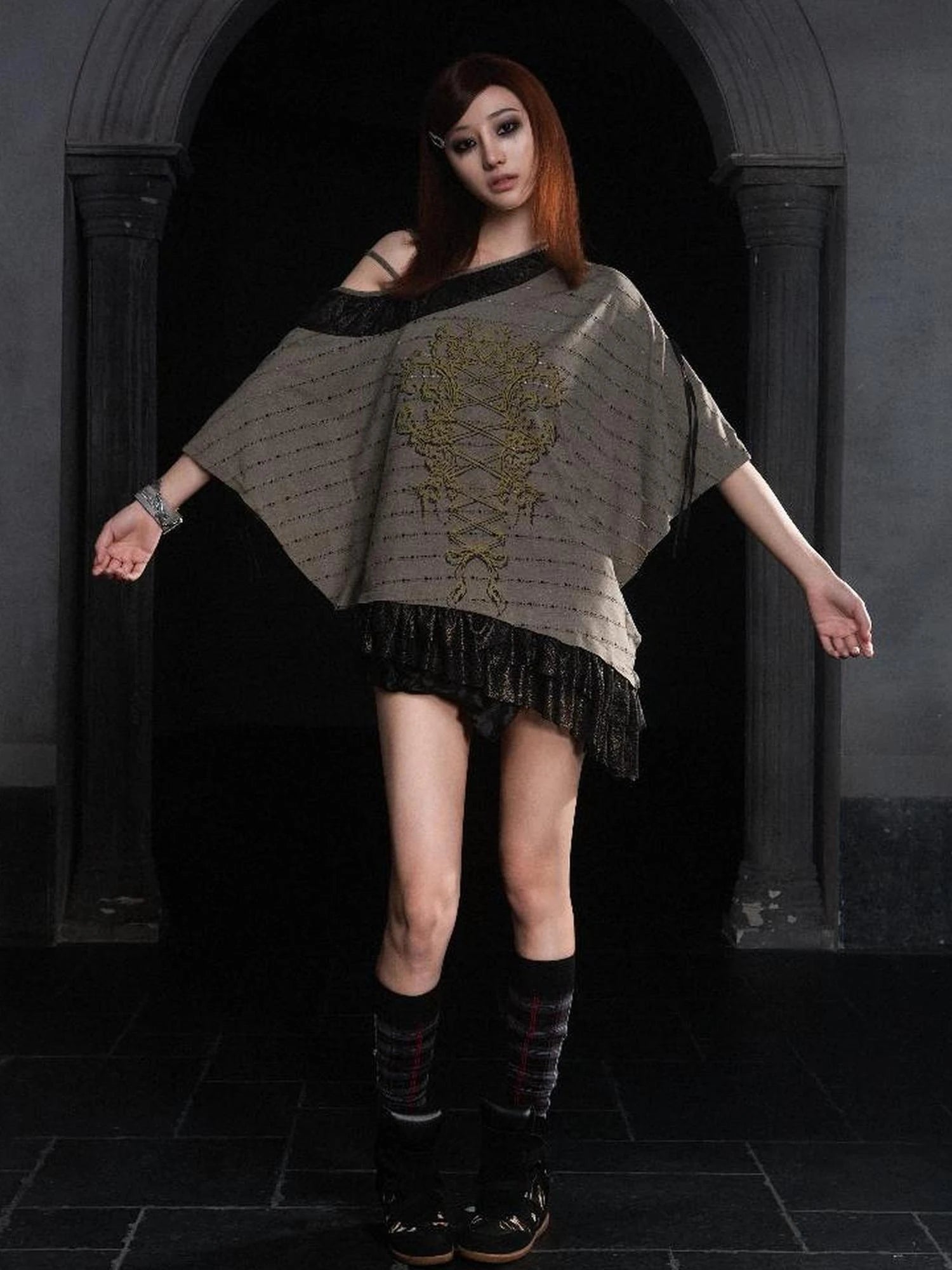 Punk Revival Batwing Lace Tee Vintage Summer Top