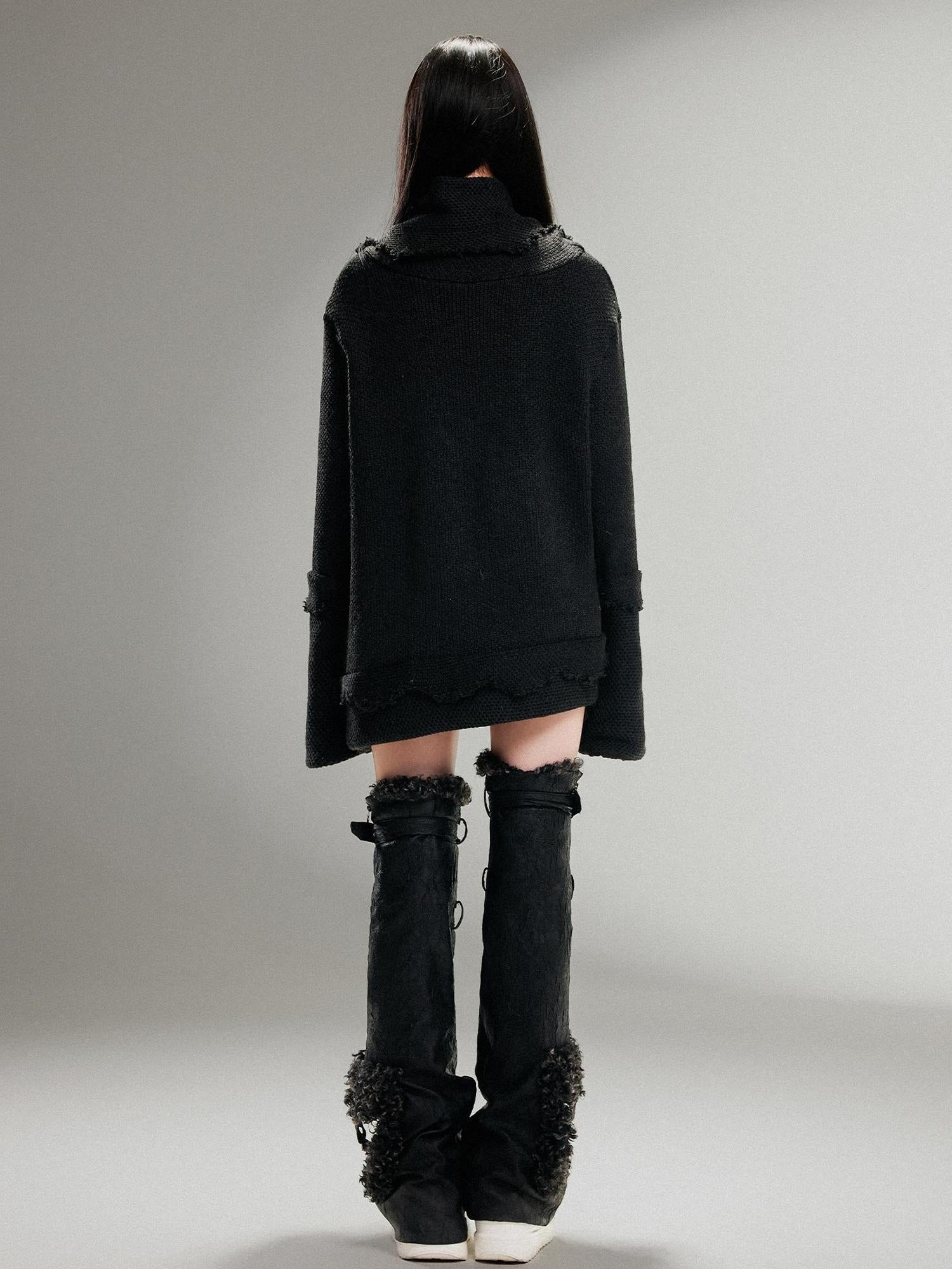ARIADNAw Punk Rock Anchor Print Fringe Turtleneck Sweater For Women