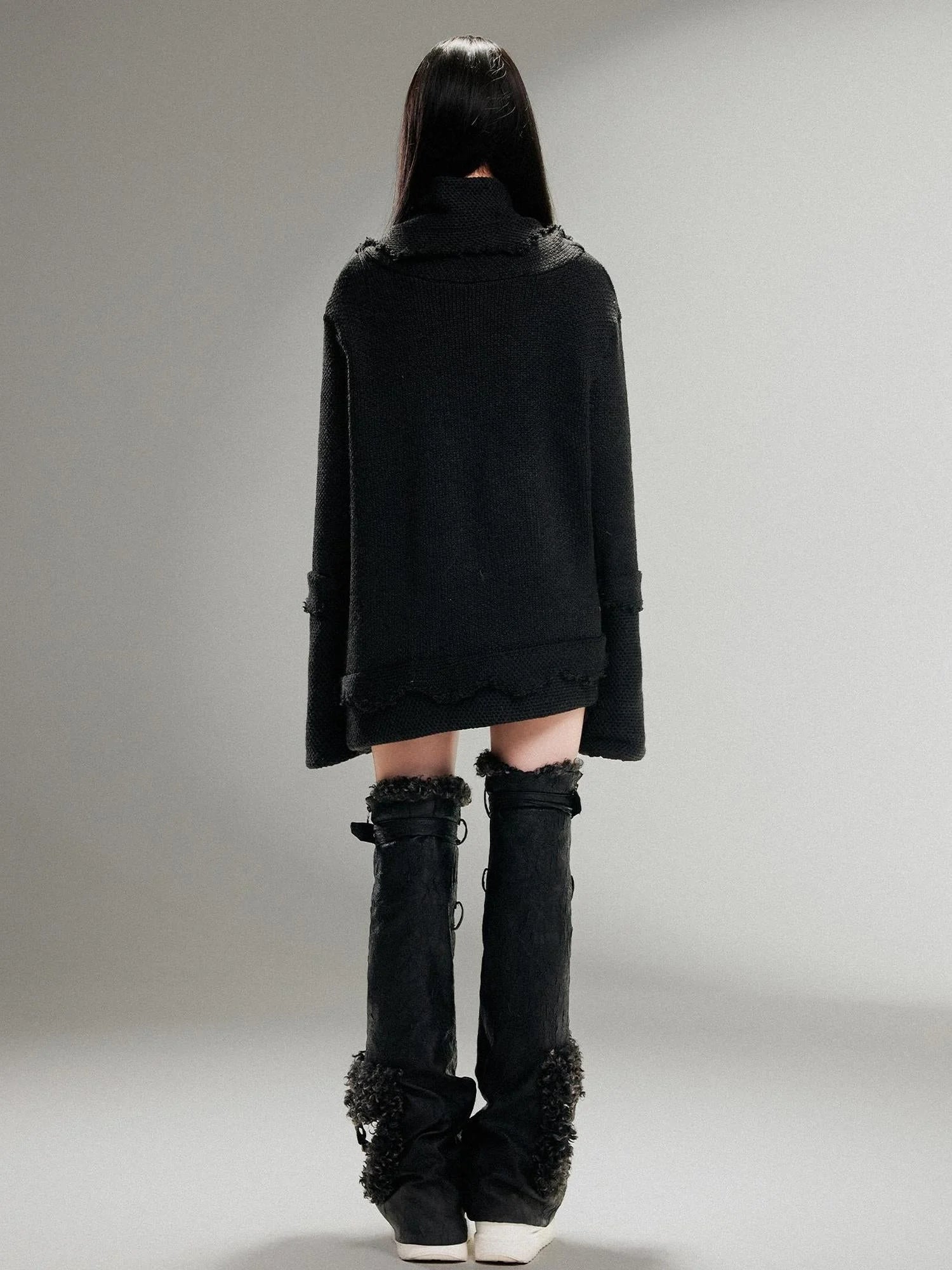 Punk Rock Anchor Print Fringe Turtleneck Sweater For Women