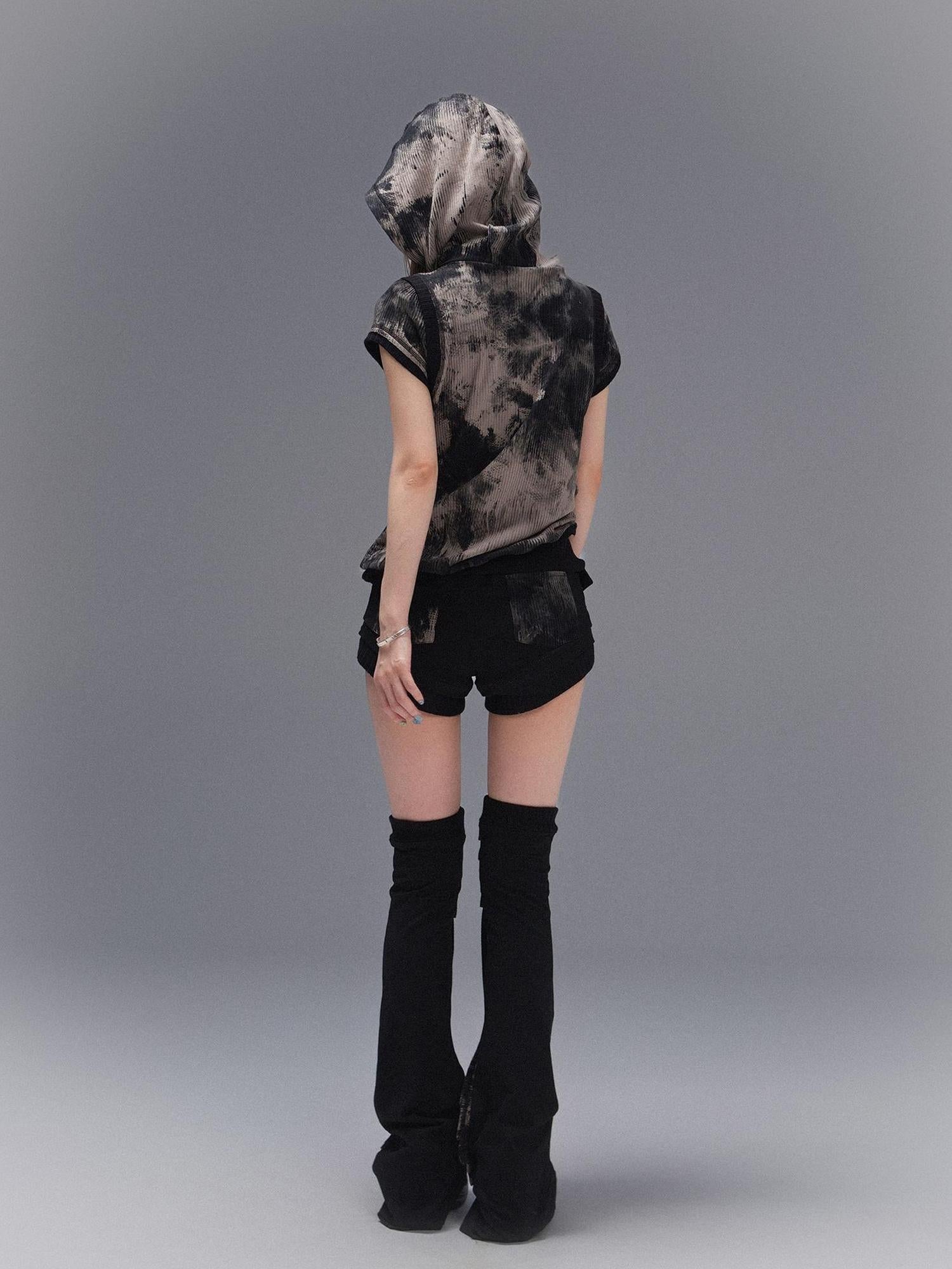ARIADNAw Punk Rock Embellished Hooded Tee Gothic Streetwear Top