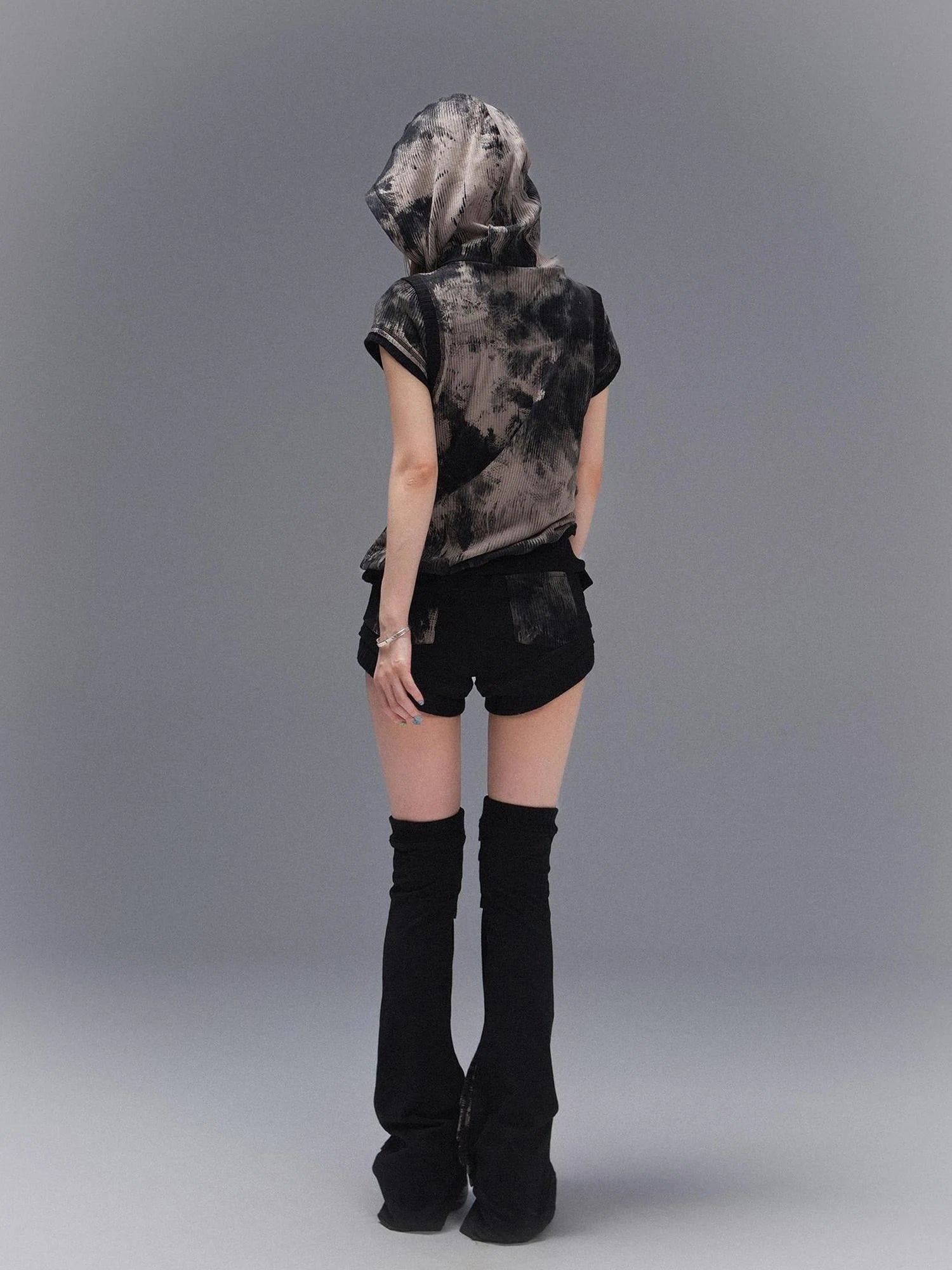 Punk Rock Embellished Hooded Tee Gothic Streetwear Top