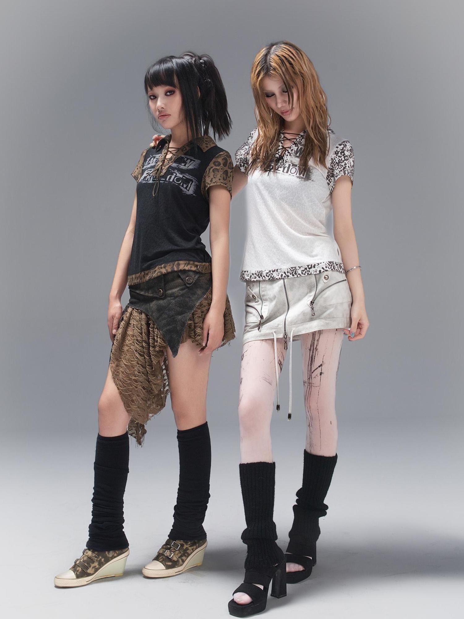 ARIADNAw Punk Rock Polo Tee Ariadnaw Print Summer Streetwear