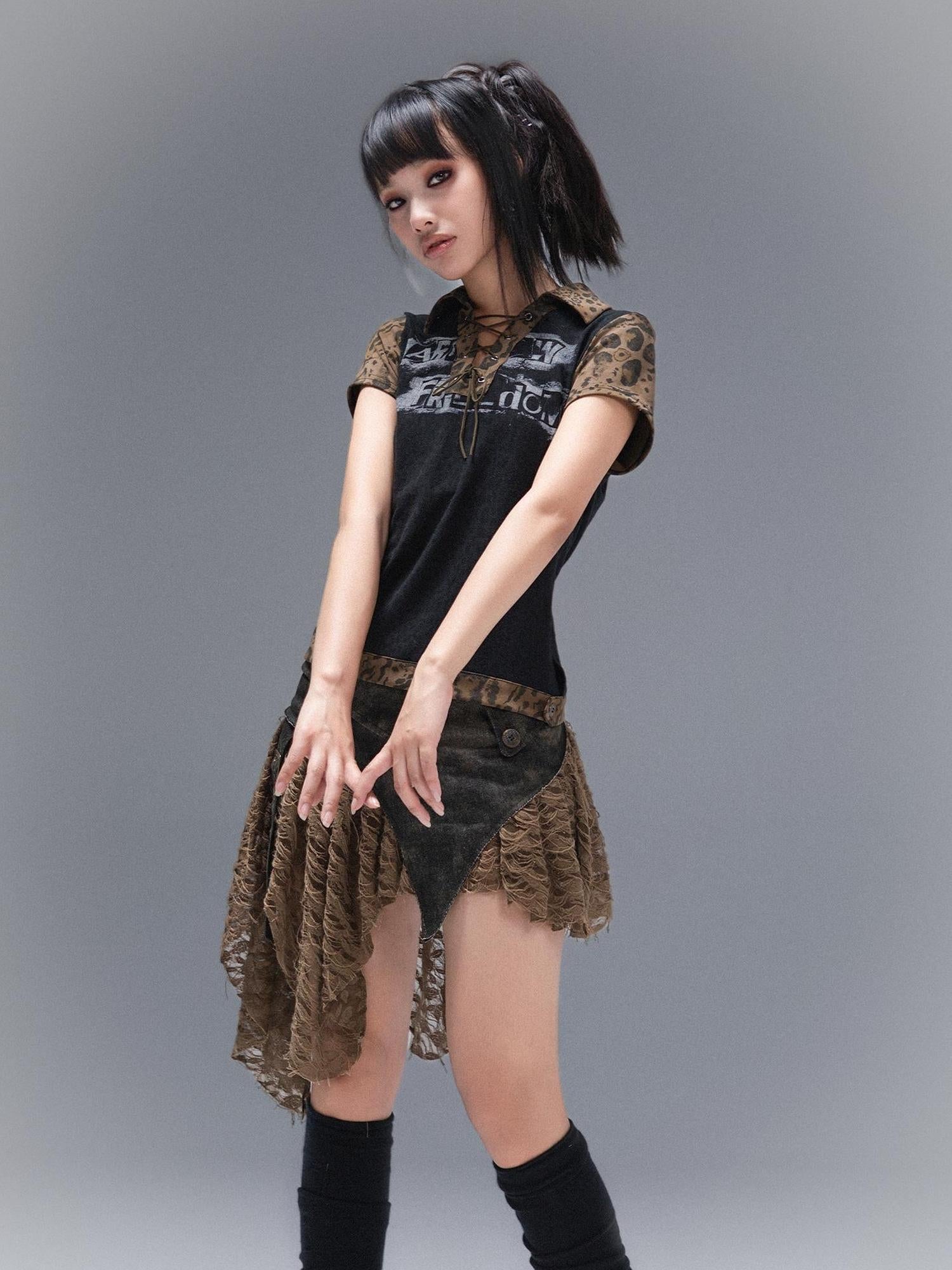 ARIADNAw Punk Rock Polo Tee Ariadnaw Print Summer Streetwear