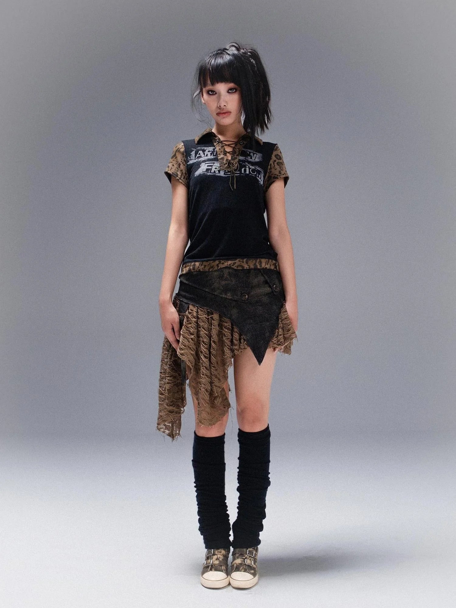 Punk Rock Polo Tee Ariadnaw Print Summer Streetwear