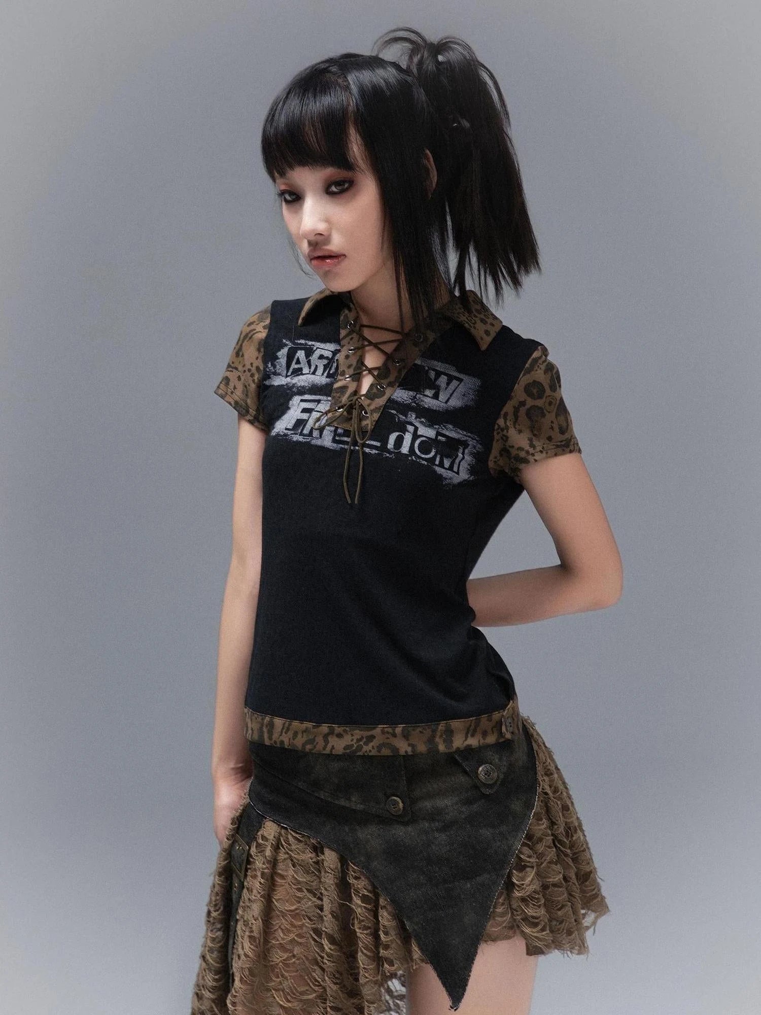 Punk Rock Polo Tee Ariadnaw Print Summer Streetwear
