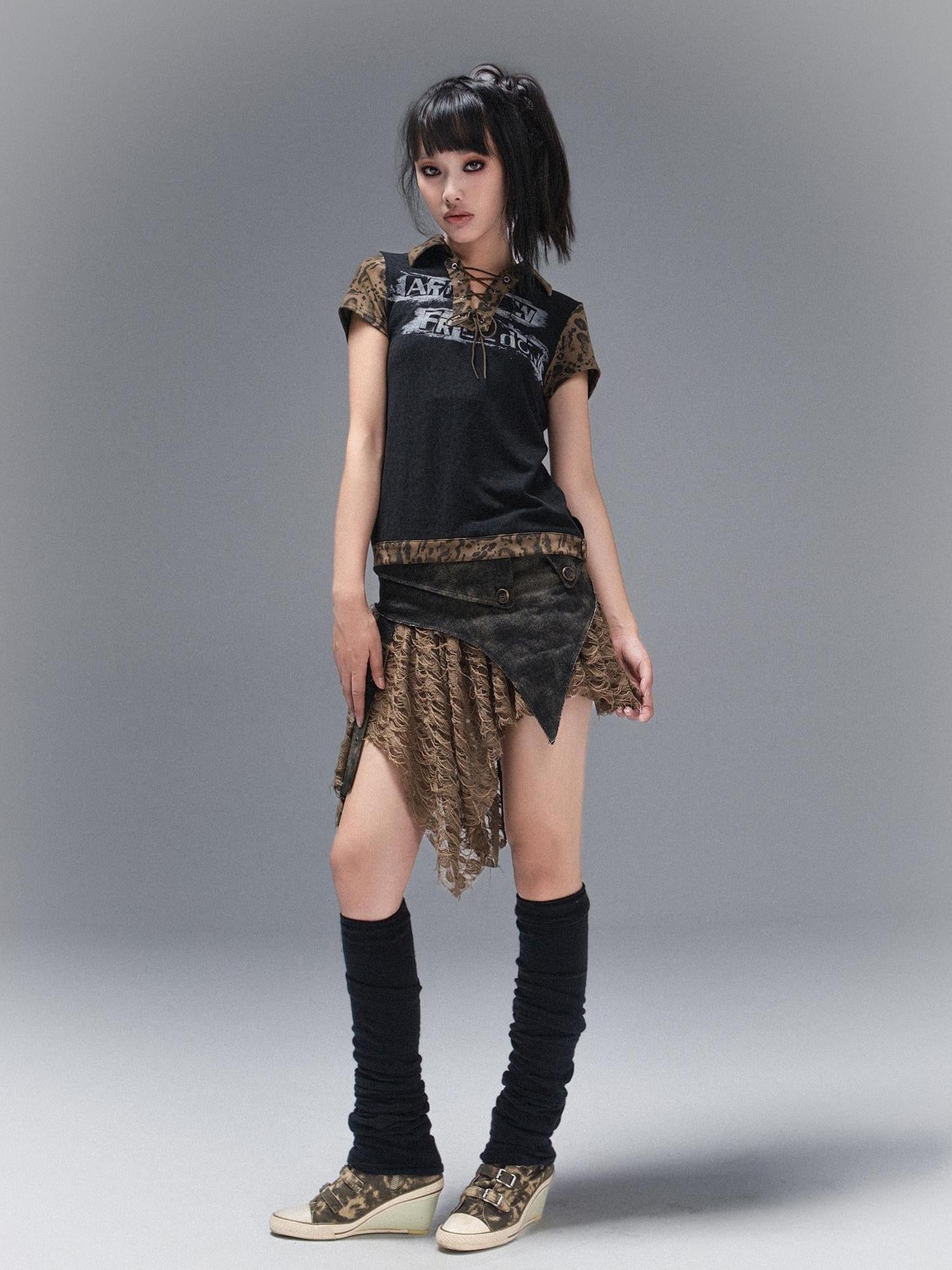 ARIADNAw Punk Rock Polo Tee Ariadnaw Print Summer Streetwear
