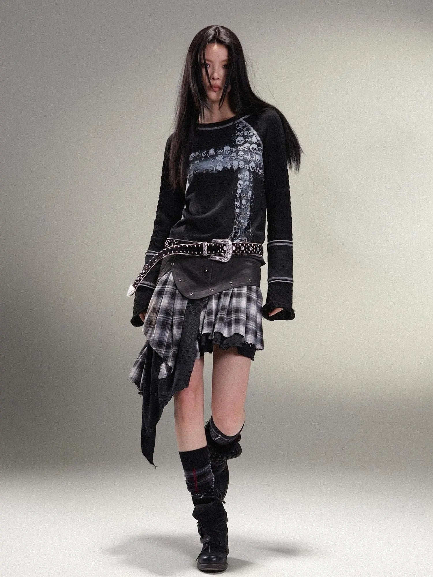 Punk Rock Vintage Asym Pleat Low Waist Skirt All Season
