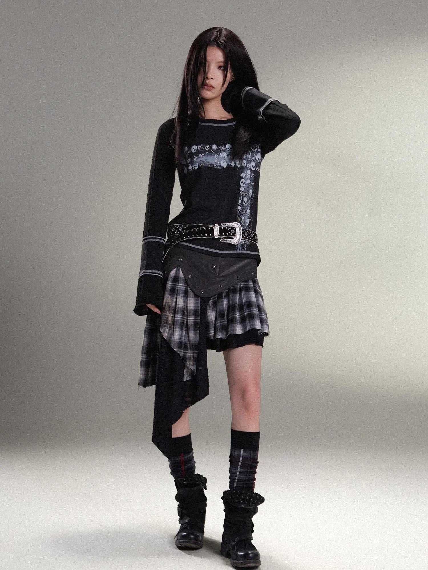 Punk Rock Vintage Asym Pleat Low Waist Skirt All Season