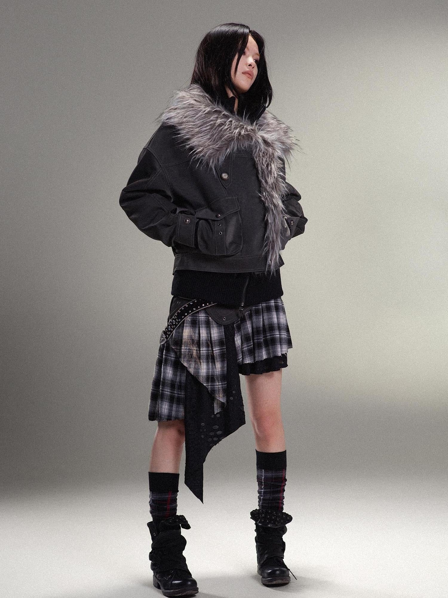 ARIADNAw Punk Rock Vintage Asym Pleat Low Waist Skirt All Season