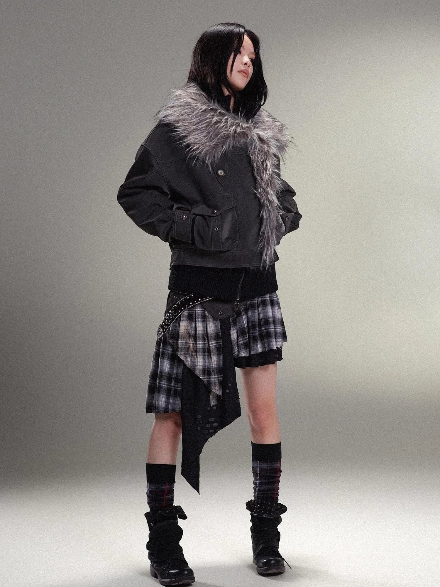 Punk Rock Vintage Asym Pleat Low Waist Skirt All Season
