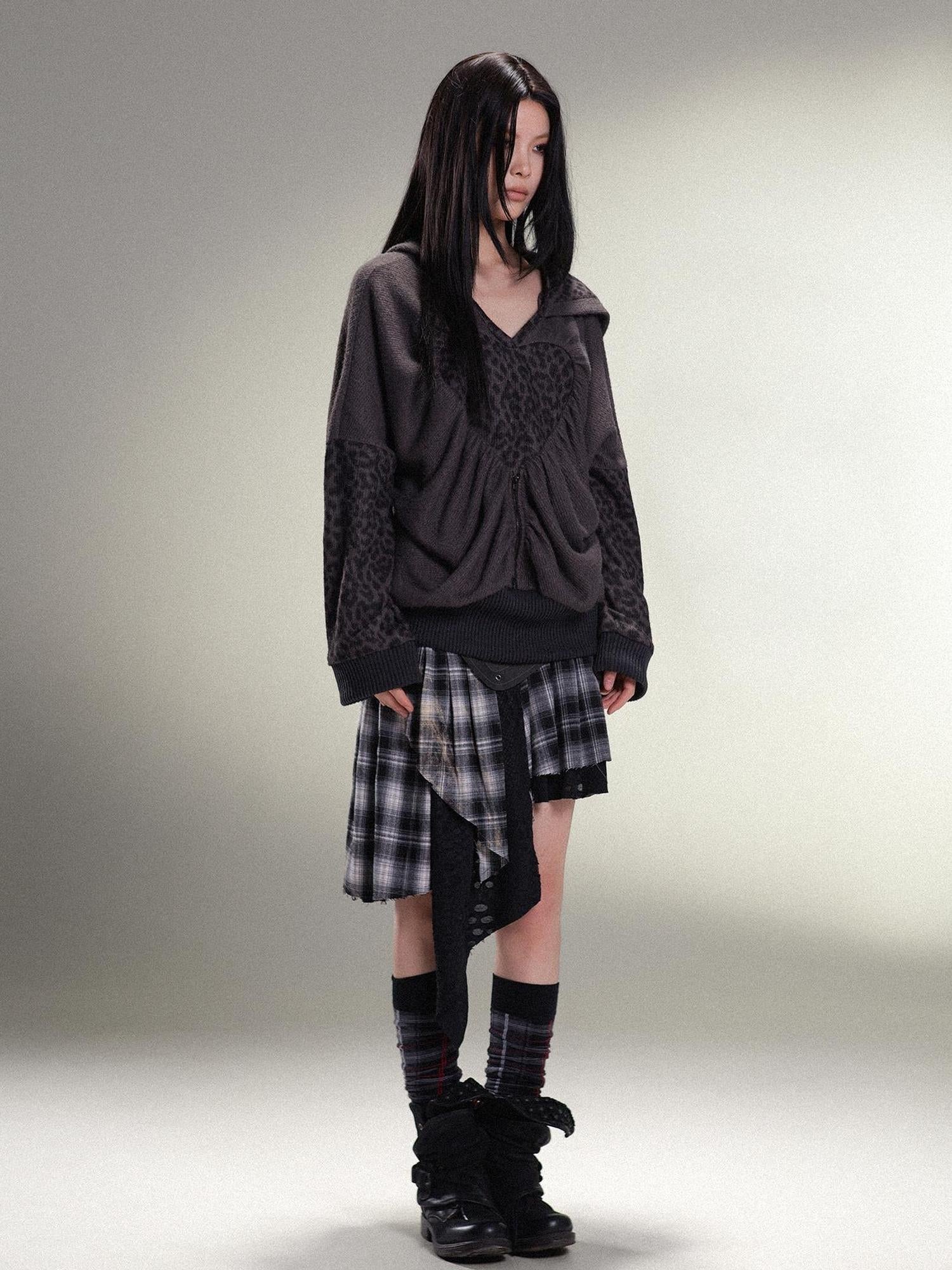 ARIADNAw Punk Rock Vintage Asym Pleat Low Waist Skirt All Season