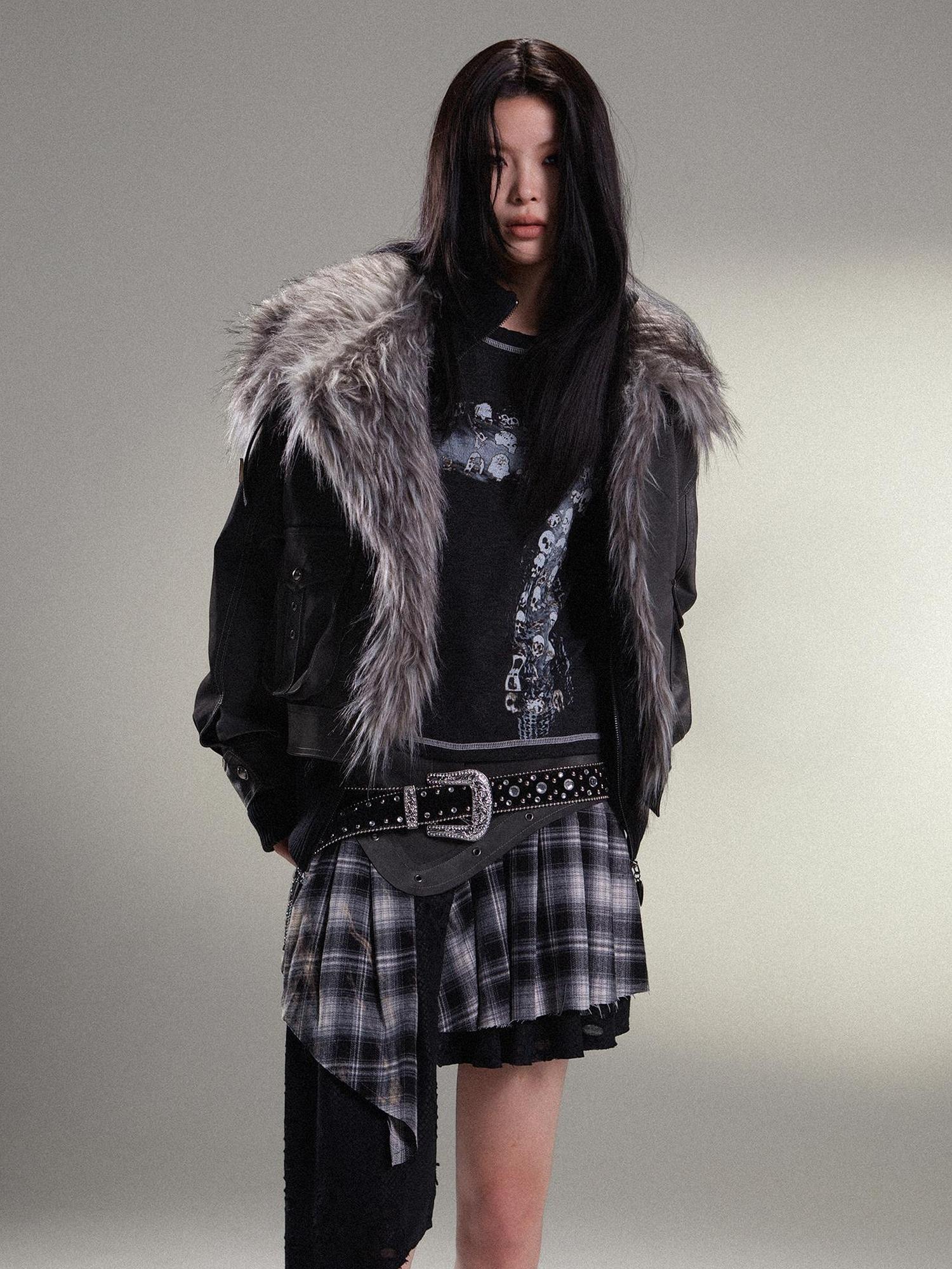 ARIADNAw Punk Rock Vintage Asym Pleat Low Waist Skirt All Season