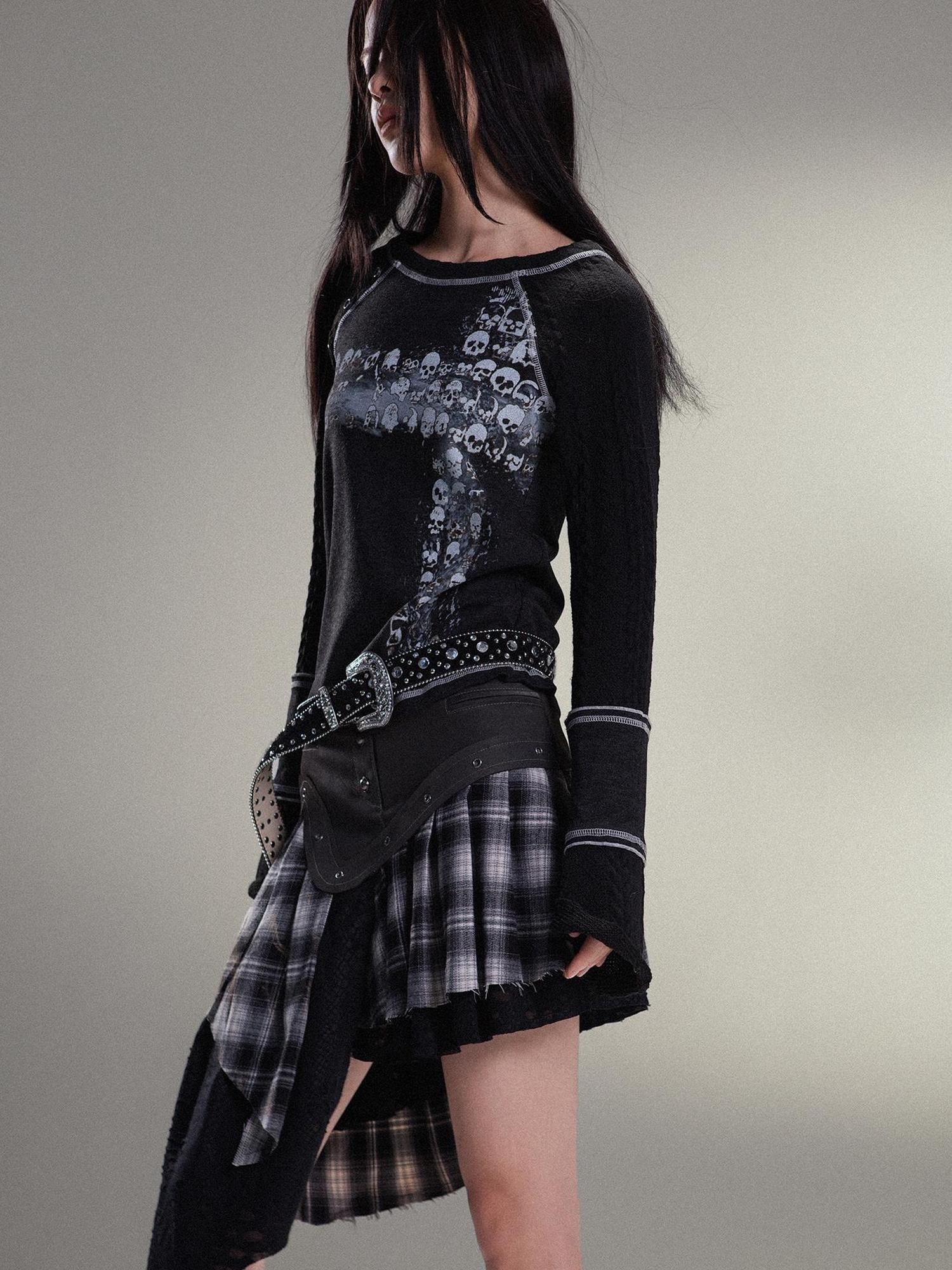 ARIADNAw Punk Rock Vintage Asym Pleat Low Waist Skirt All Season