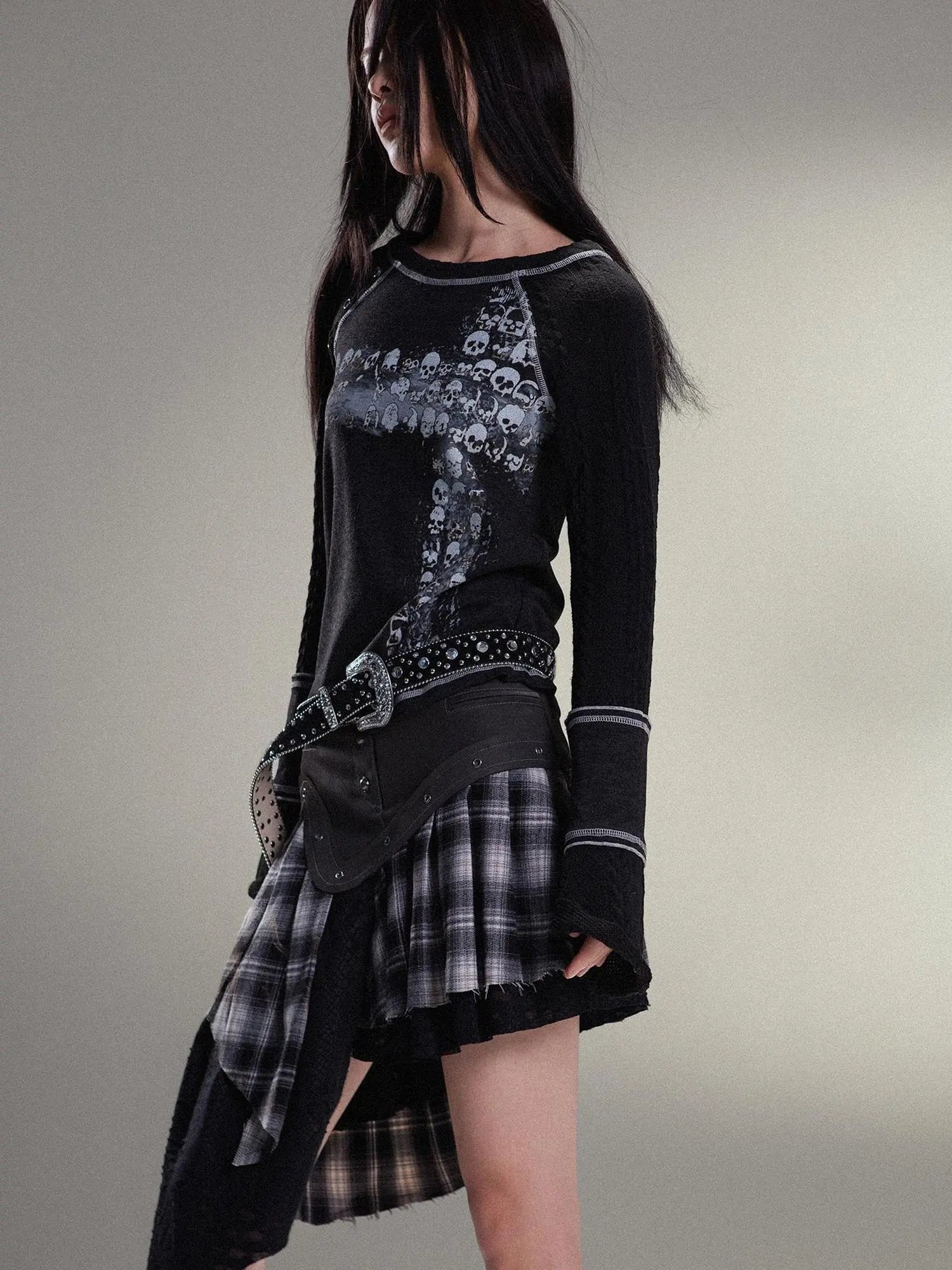 Punk Rock Vintage Asym Pleat Low Waist Skirt All Season