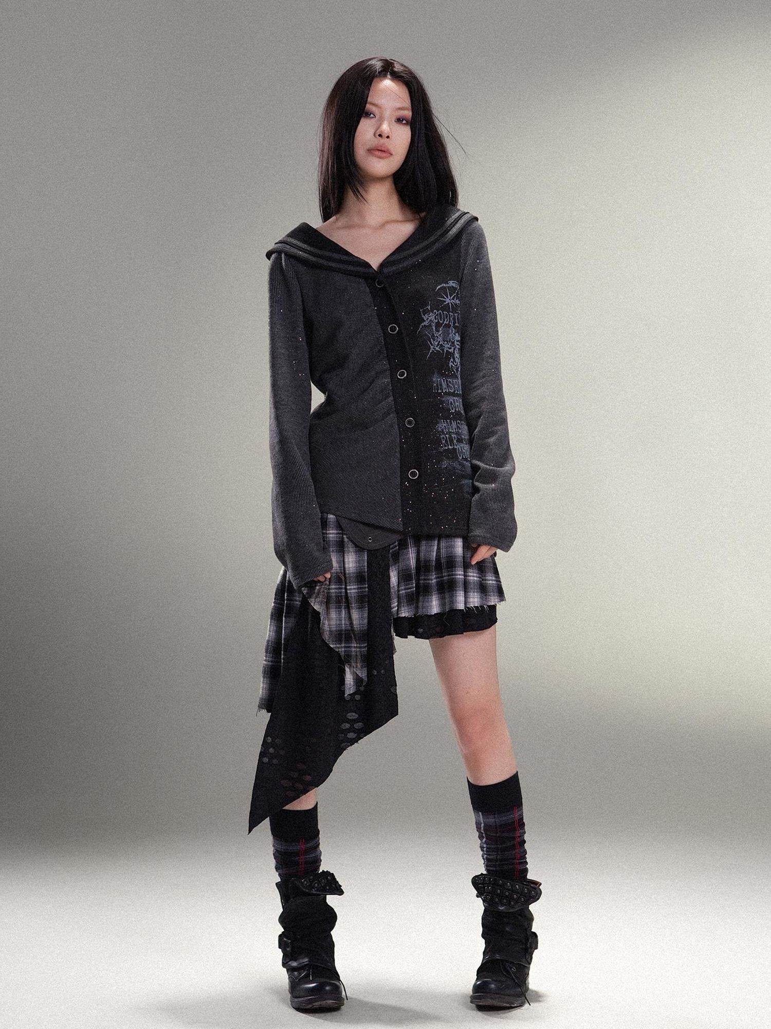ARIADNAw Punk Rock Vintage Asym Pleat Low Waist Skirt All Season