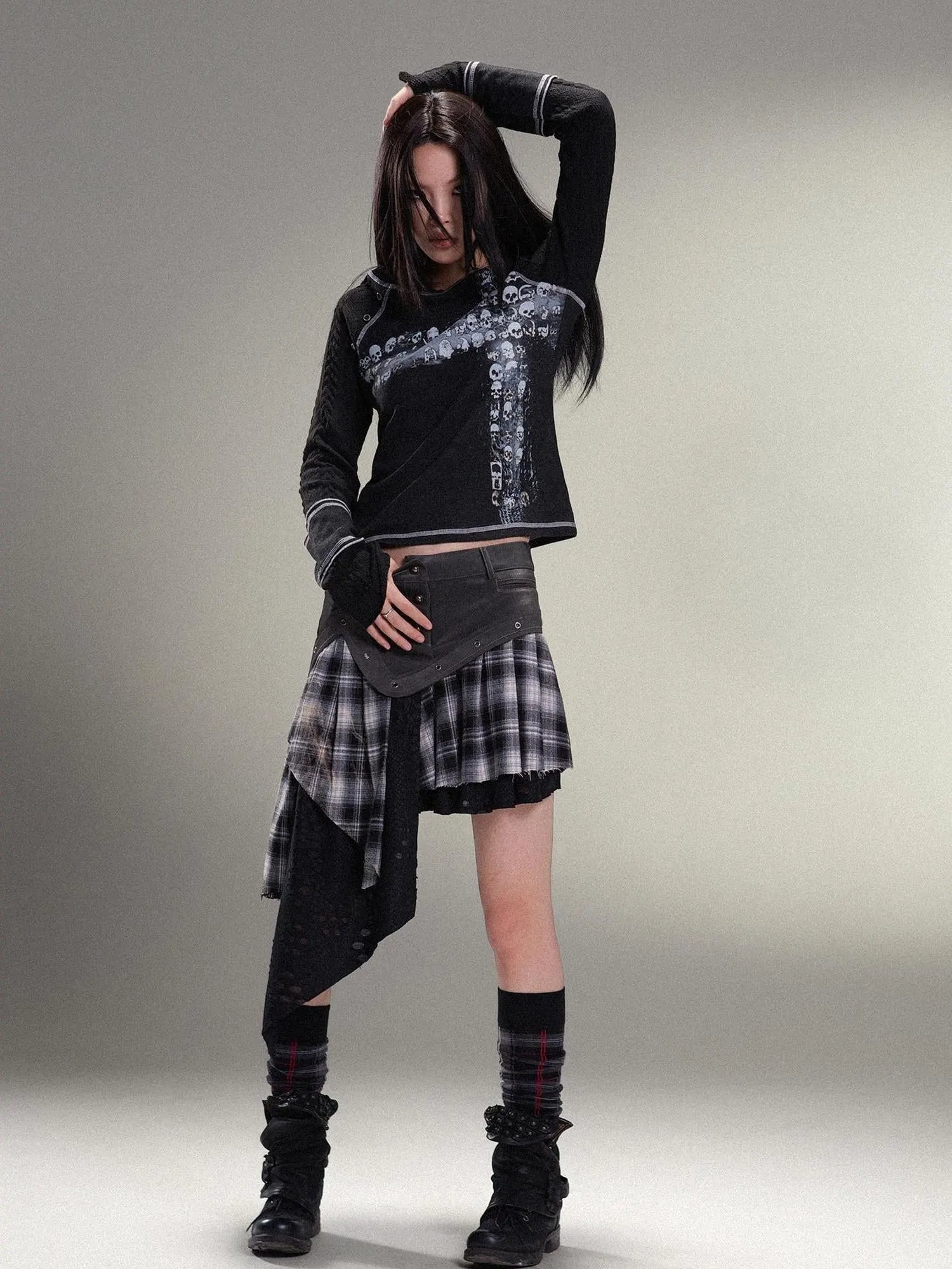Punk Rock Vintage Asym Pleat Low Waist Skirt All Season