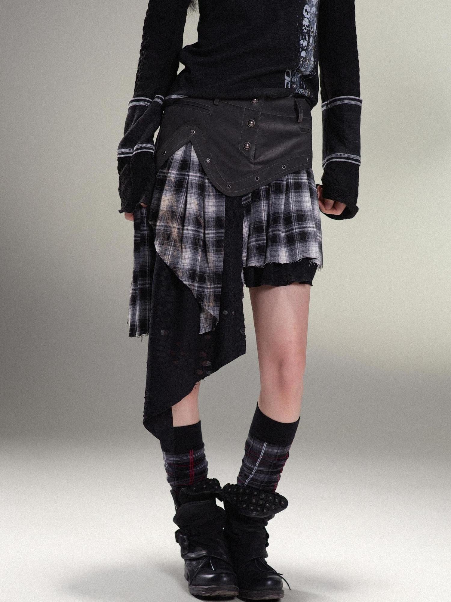 ARIADNAw Punk Rock Vintage Asym Pleat Low Waist Skirt All Season