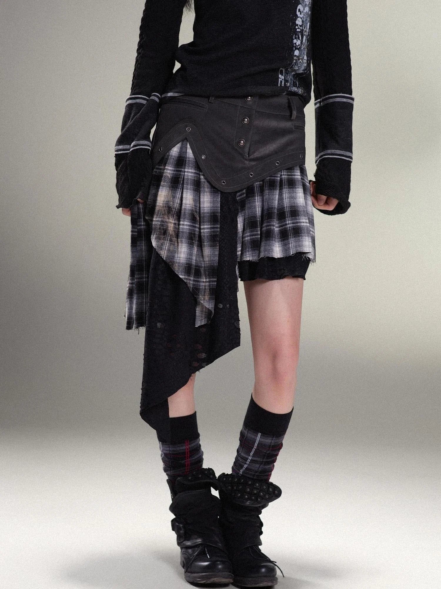 Punk Rock Vintage Asym Pleat Low Waist Skirt All Season