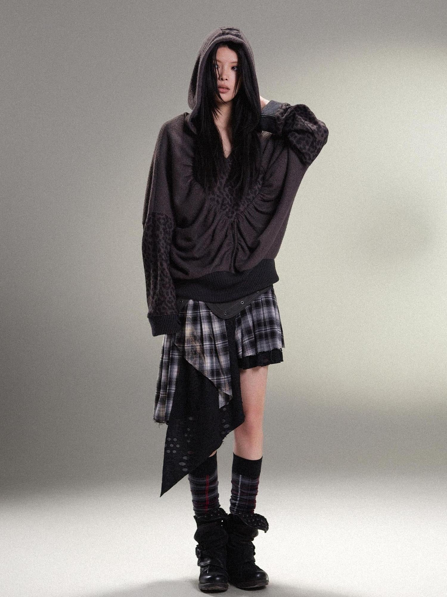 ARIADNAw Punk Rock Vintage Asym Pleat Low Waist Skirt All Season