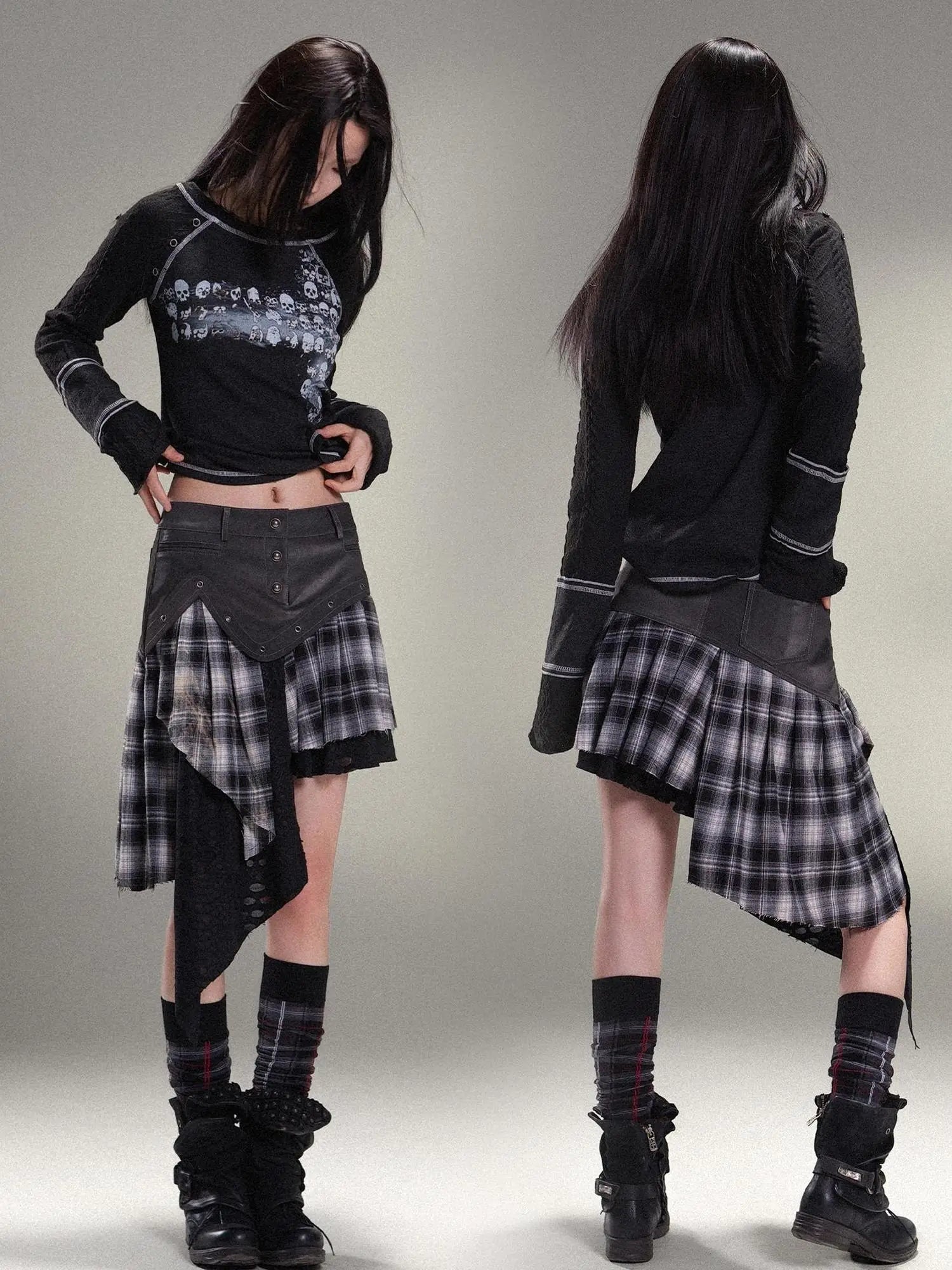 Punk Rock Vintage Asym Pleat Low Waist Skirt All Season