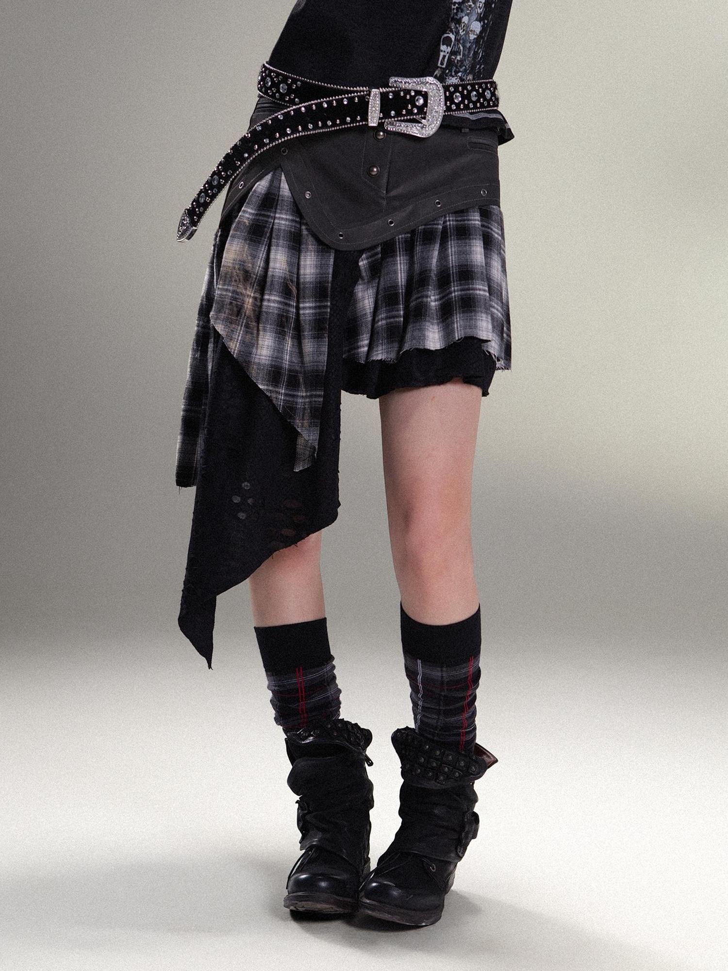 ARIADNAw Punk Rock Vintage Asym Pleat Low Waist Skirt All Season