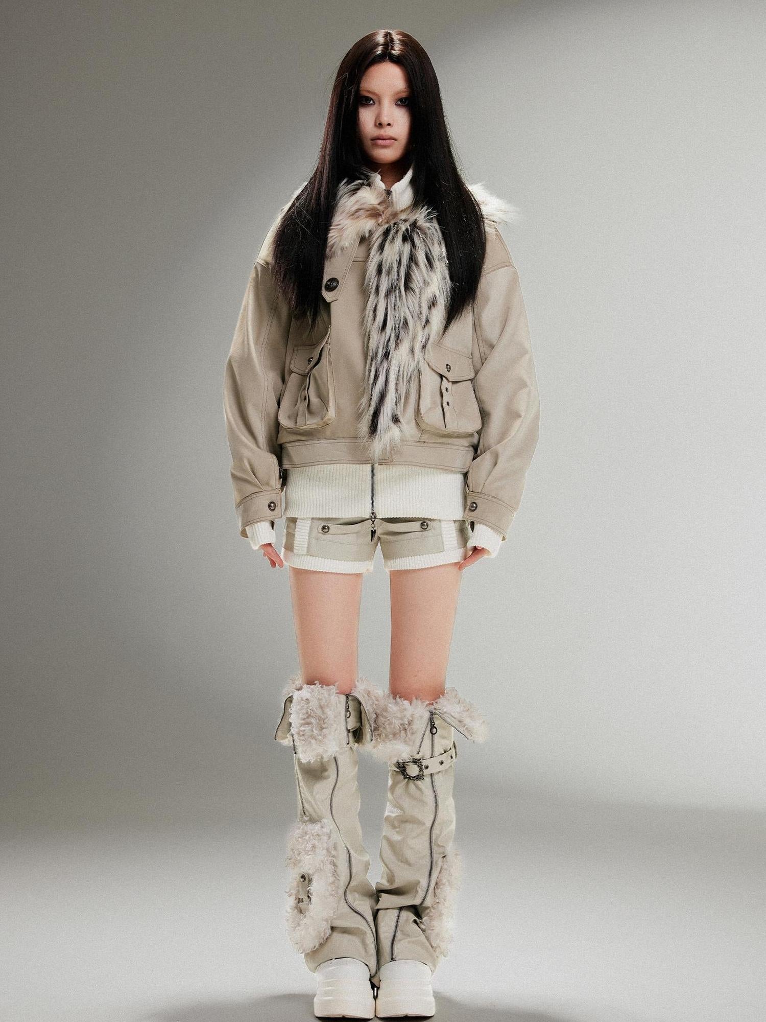 ARIADNAw Punk Rock Vintage Faux Leather Fur Jacket For Women Winter