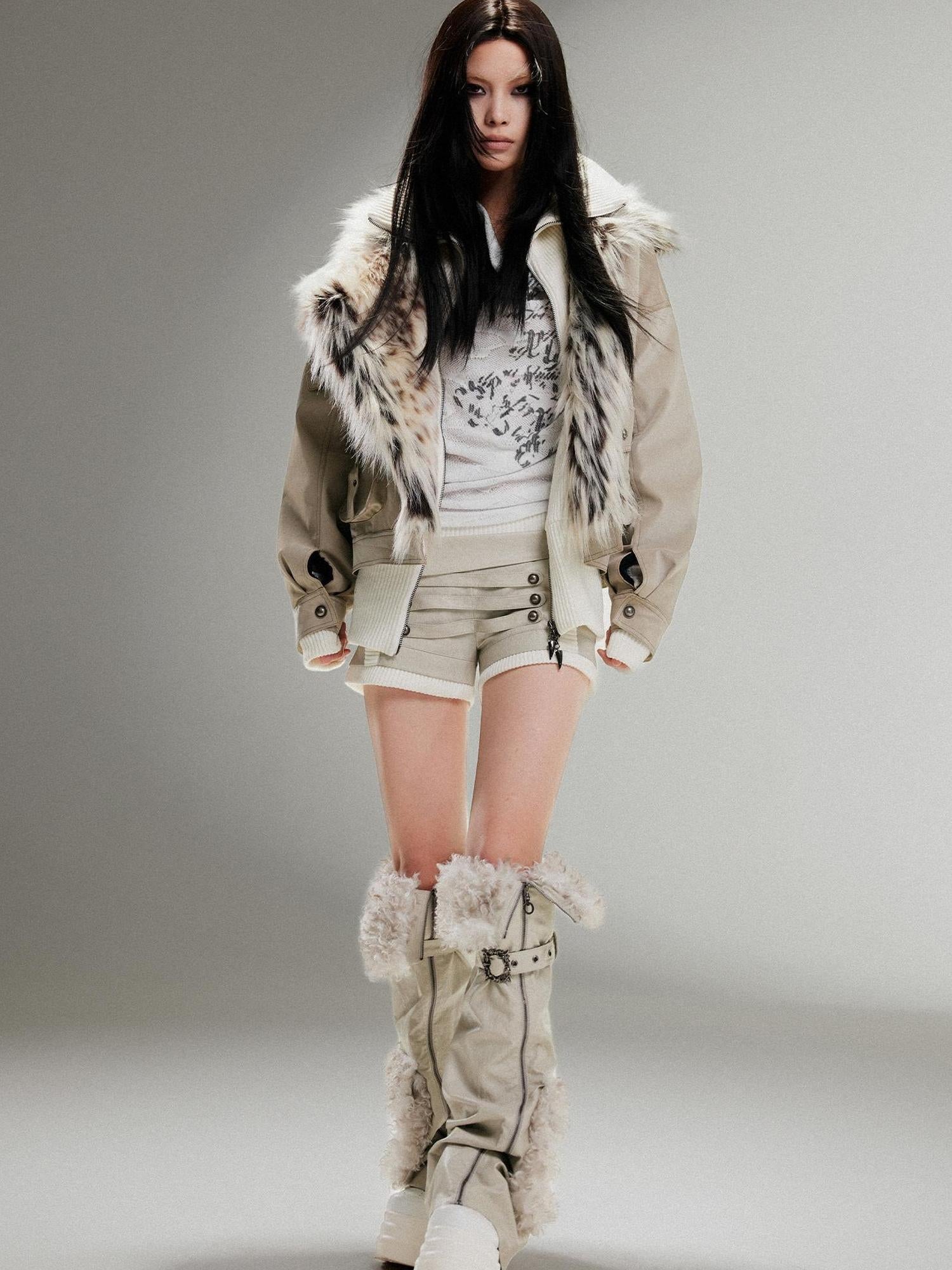 ARIADNAw Punk Rock Vintage Faux Leather Fur Jacket For Women Winter