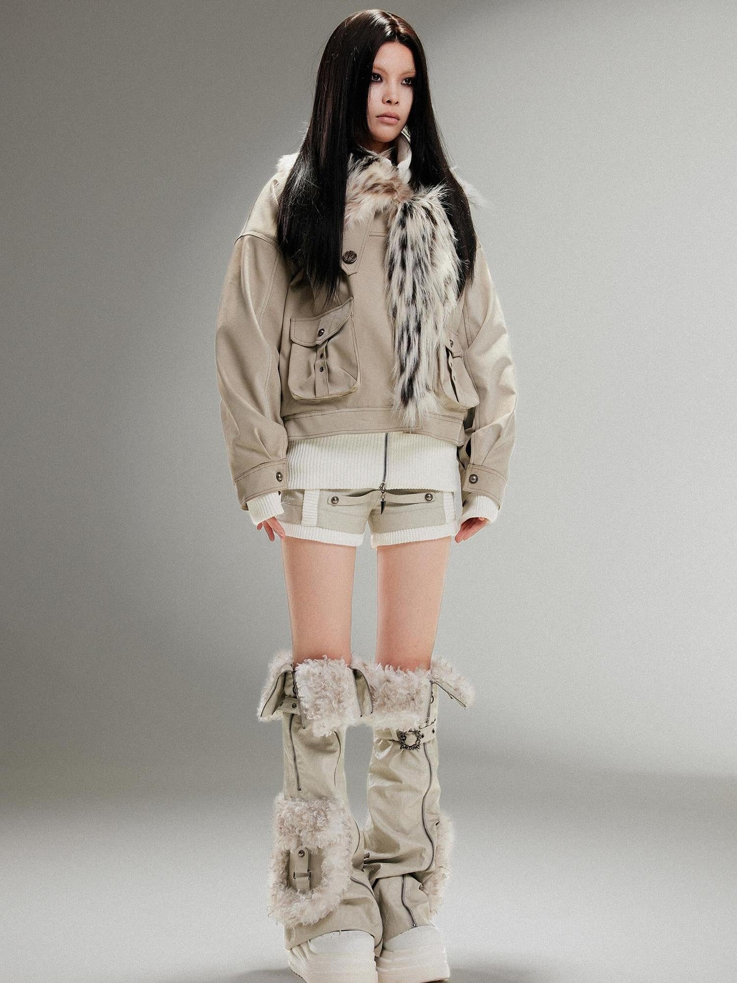 ARIADNAw Punk Rock Vintage Faux Leather Fur Jacket For Women Winter