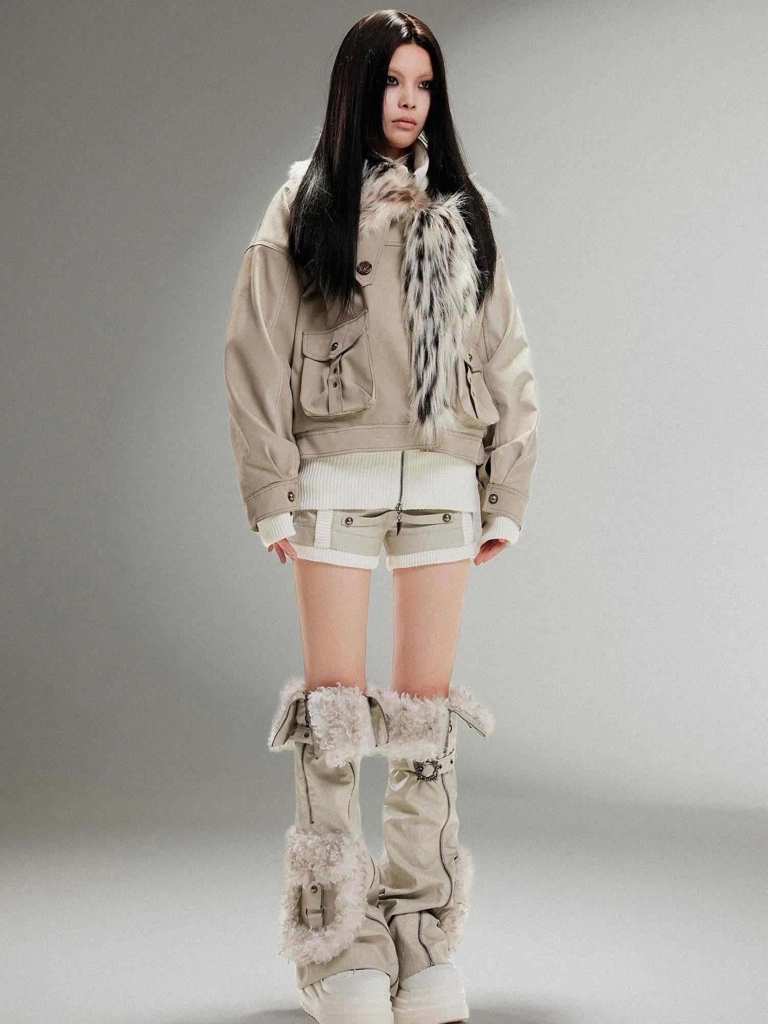 Punk Rock Vintage Faux Leather Fur Jacket For Women Winter