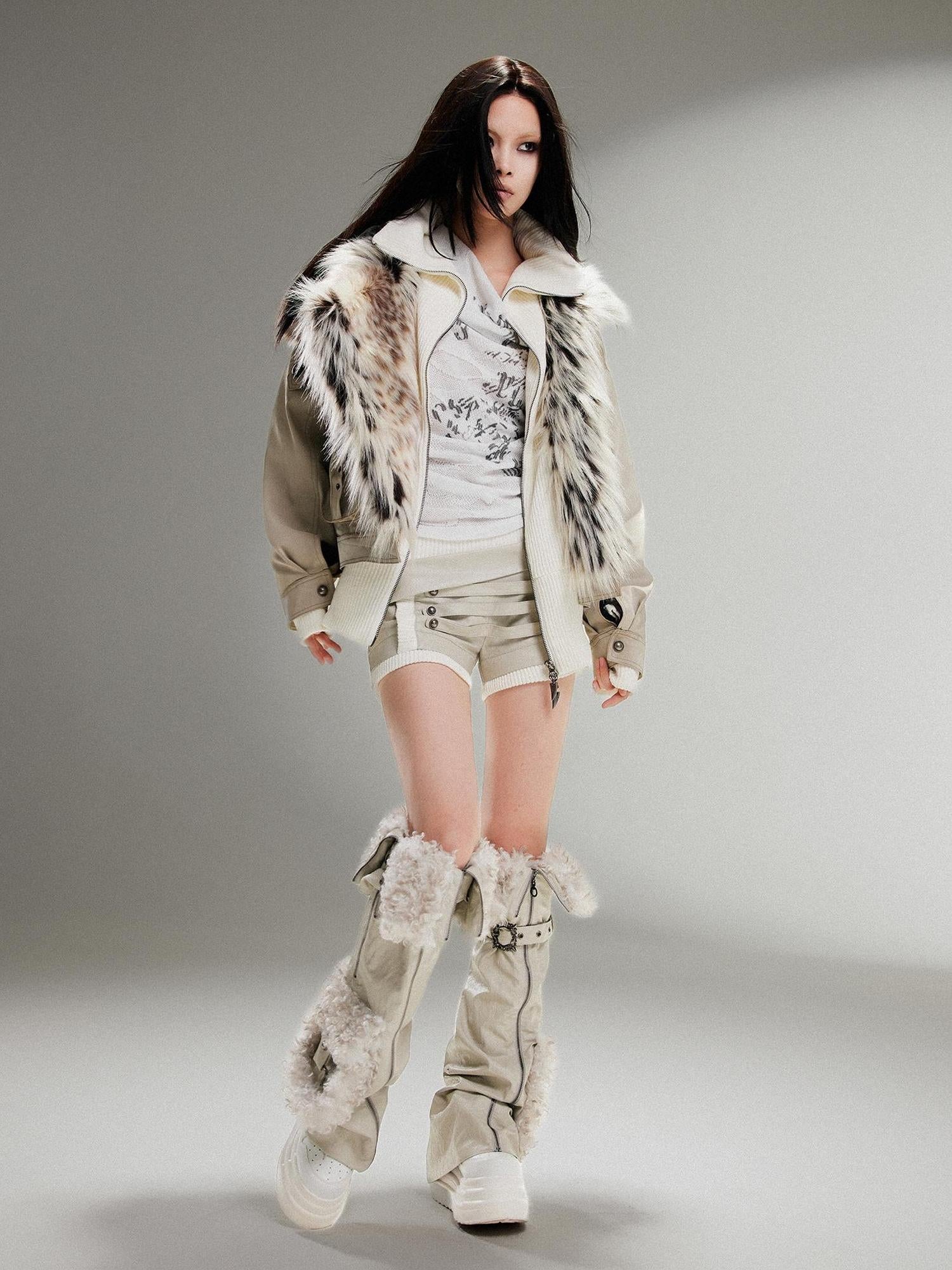 ARIADNAw Punk Rock Vintage Faux Leather Fur Jacket For Women Winter