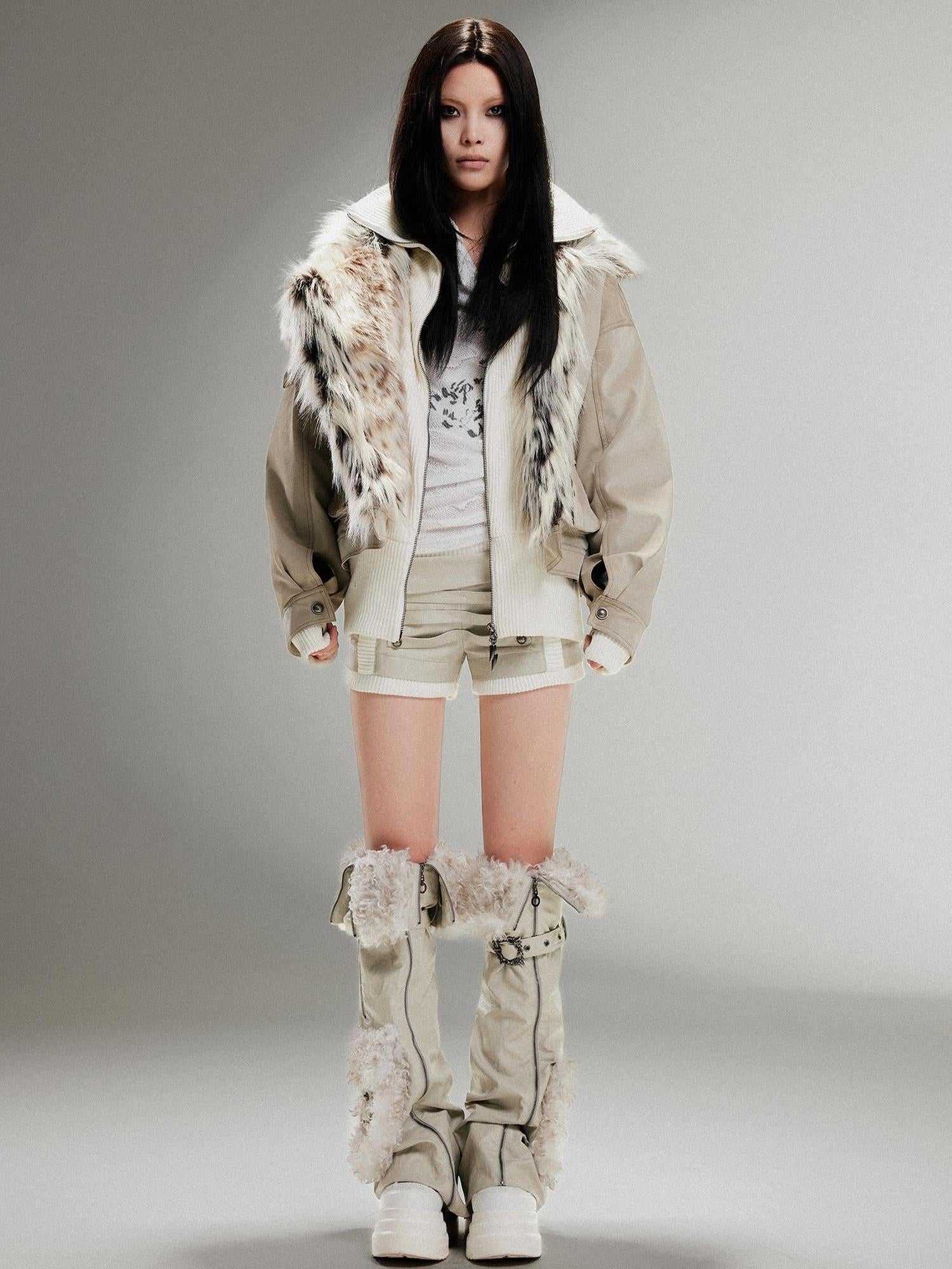 ARIADNAw Punk Rock Vintage Faux Leather Fur Jacket For Women Winter