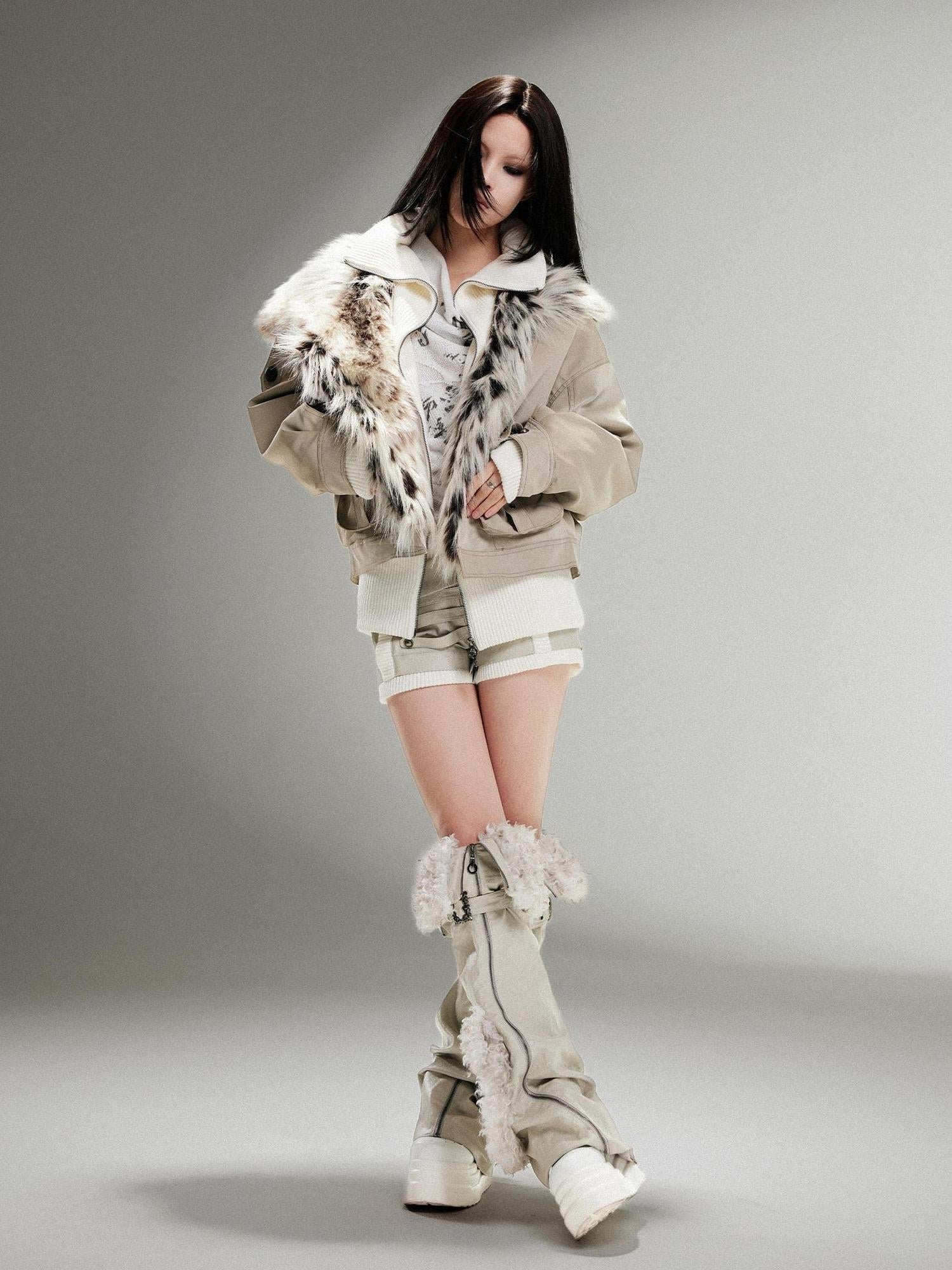 ARIADNAw Punk Rock Vintage Faux Leather Fur Jacket For Women Winter