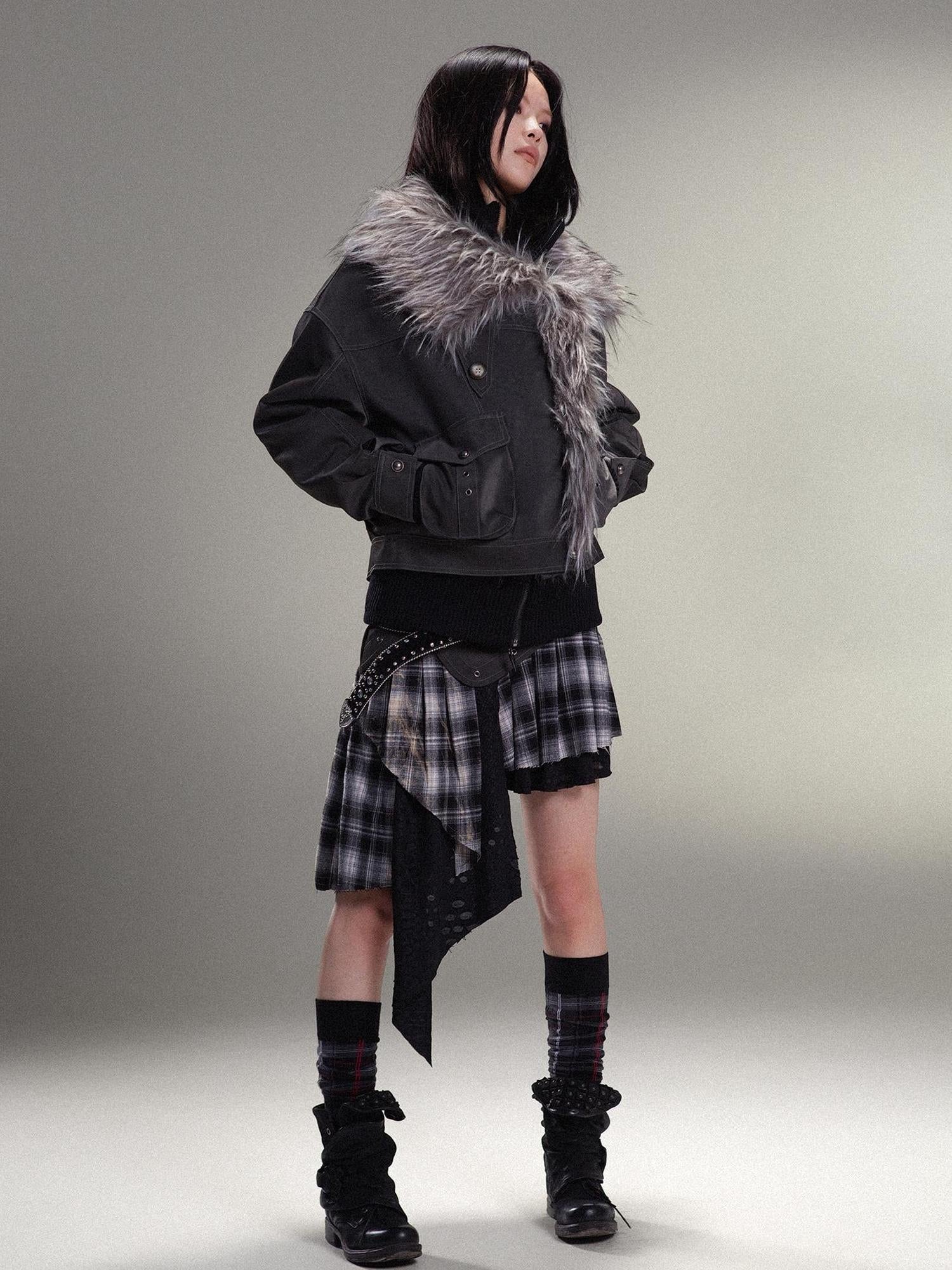 ARIADNAw Punk Rock Vintage Faux Leather Fur Winter Jacket For Women