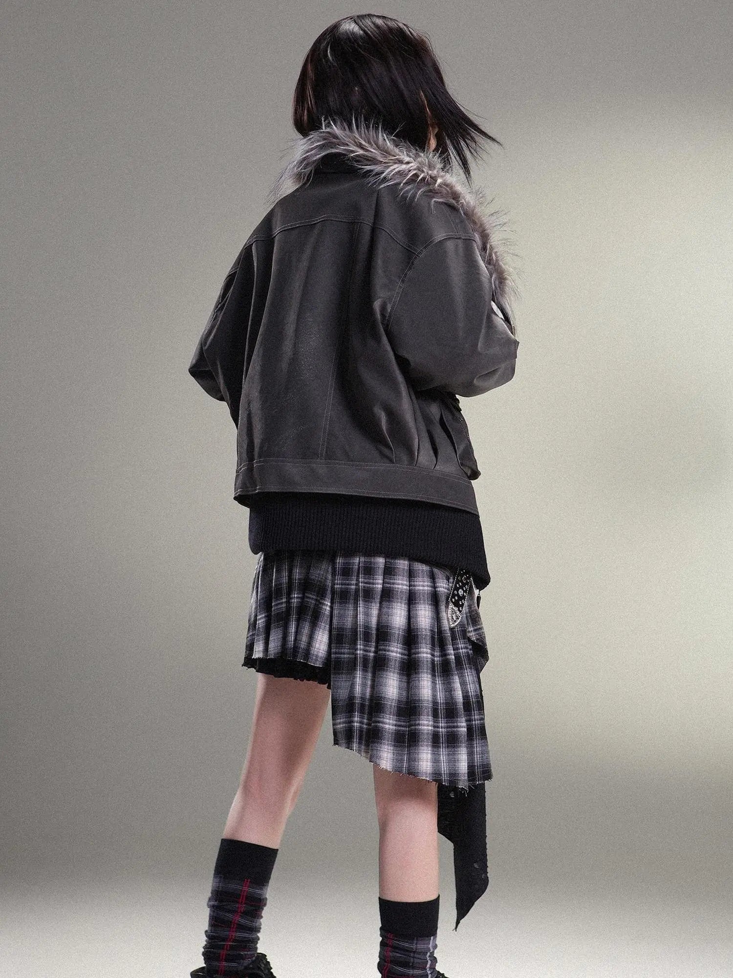 Punk Rock Vintage Faux Leather Fur Winter Jacket For Women