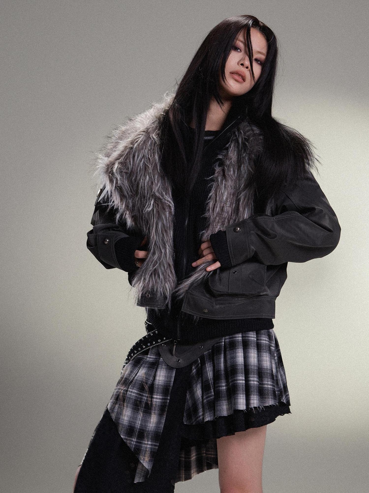 ARIADNAw Punk Rock Vintage Faux Leather Fur Winter Jacket For Women