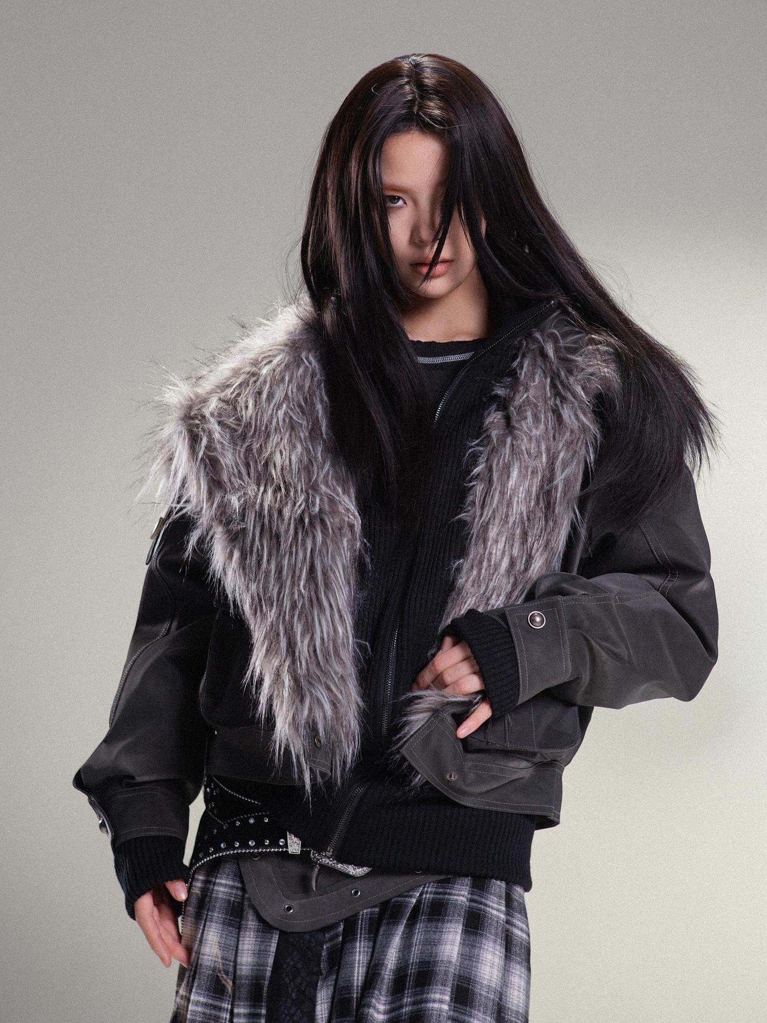 ARIADNAw Punk Rock Vintage Faux Leather Fur Winter Jacket For Women