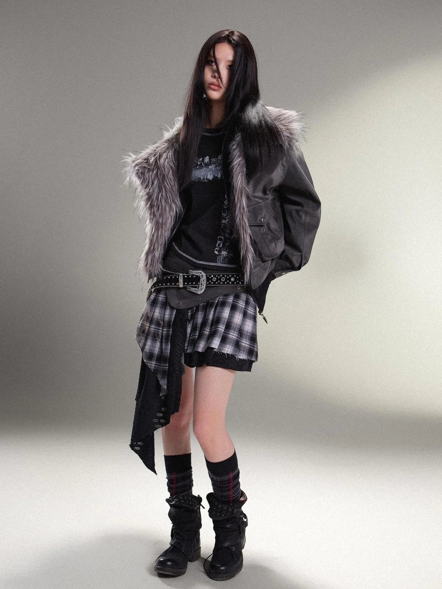 Punk Rock Vintage Faux Leather Fur Winter Jacket For Women
