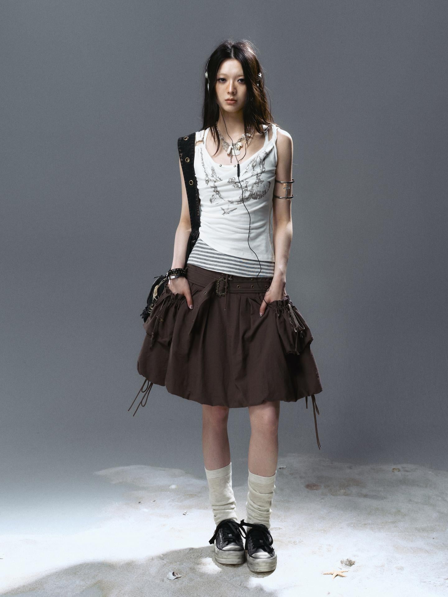 Cest Nous Punk Romantic High Waist Lace-Up Cargo Bloom Skirt Dresses