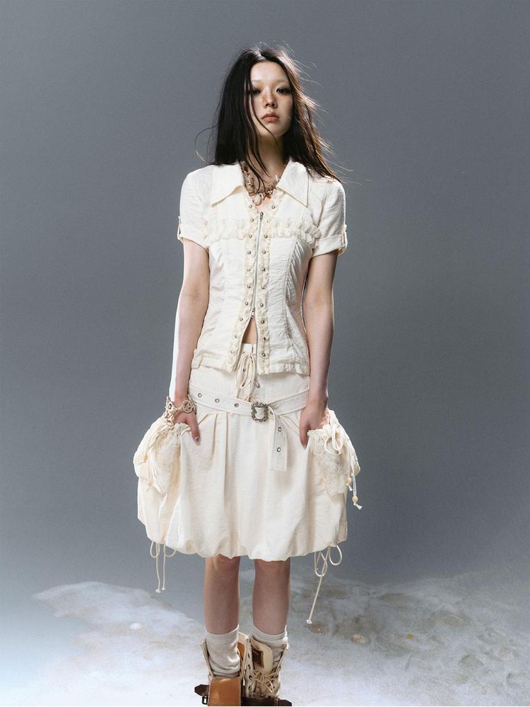 Cest Nous Punk Romantic High Waist Lace-Up Cargo Bloom Skirt Dresses