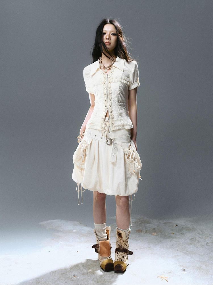 Cest Nous Punk Romantic High Waist Lace-Up Cargo Bloom Skirt Dresses