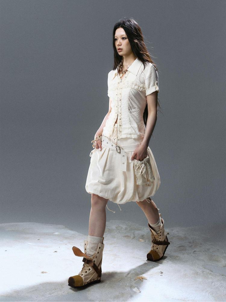 Cest Nous Punk Romantic High Waist Lace-Up Cargo Bloom Skirt Dresses
