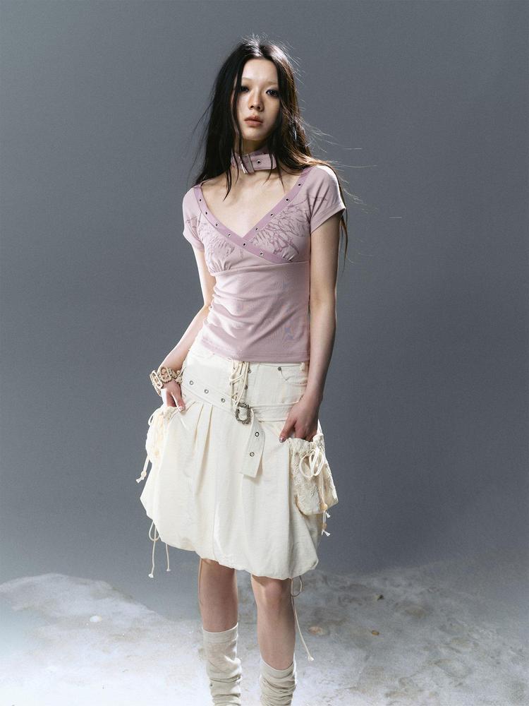 Cest Nous Punk Romantic High Waist Lace-Up Cargo Bloom Skirt Dresses