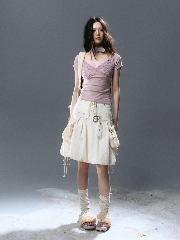 Cest Nous Punk Romantic High Waist Lace-Up Cargo Bloom Skirt Dresses